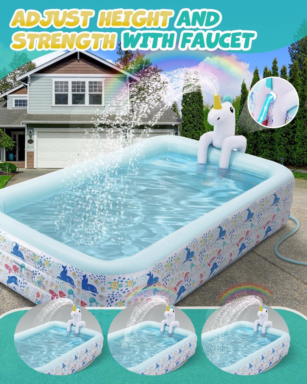 Inflatable Pool for Kids and Adults Blow up Swimming Pool Sprinkler Thicken Oversized Pools