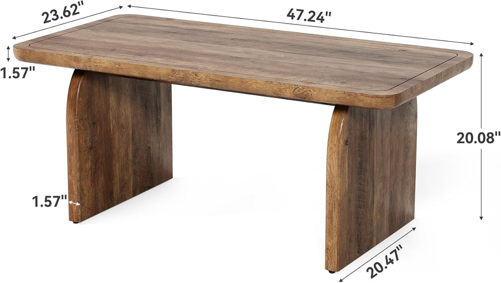 LITTLE TREE Farmhouse Coffee Table 47 Inch Round Corner Wood Center Table Rectangular