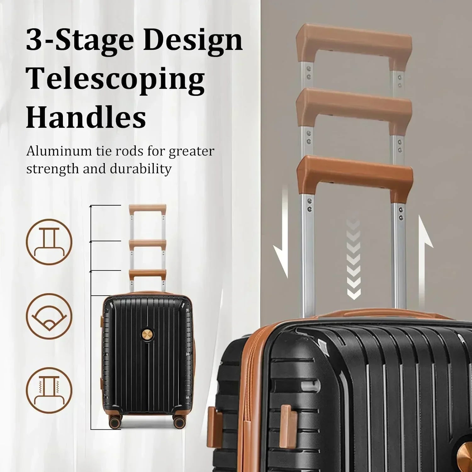 5-piece PP hardshell lightweight travel carry-on luggage set with dual spinner wheels