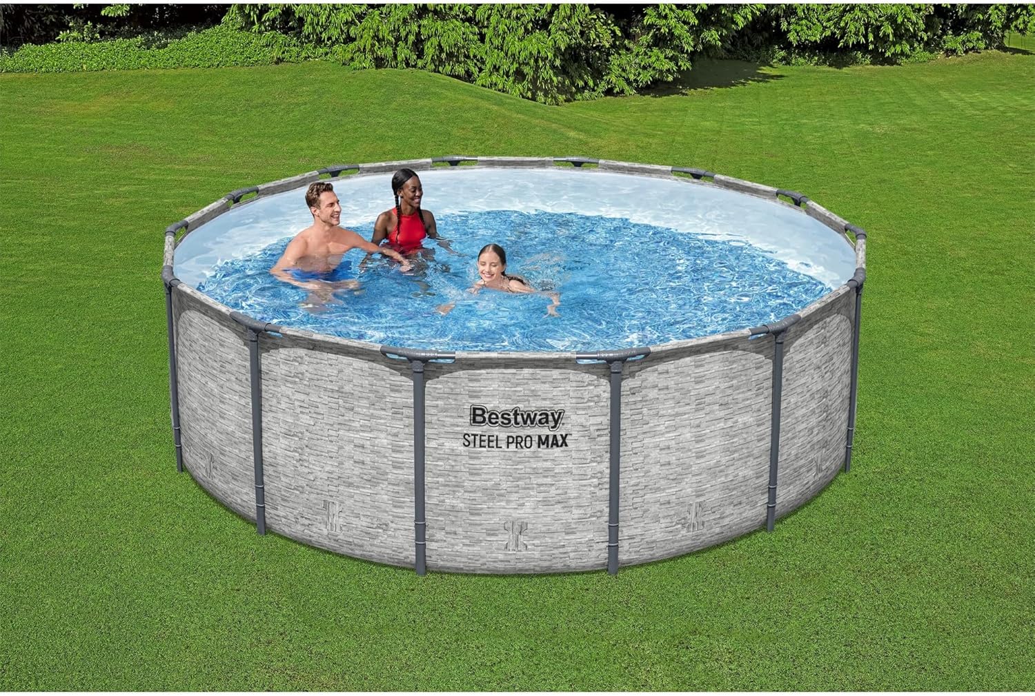 Steel Pro MAX 14 Foot x 48 Inch Round Metal Frame Above Ground Outdoor Swimming Pool Set