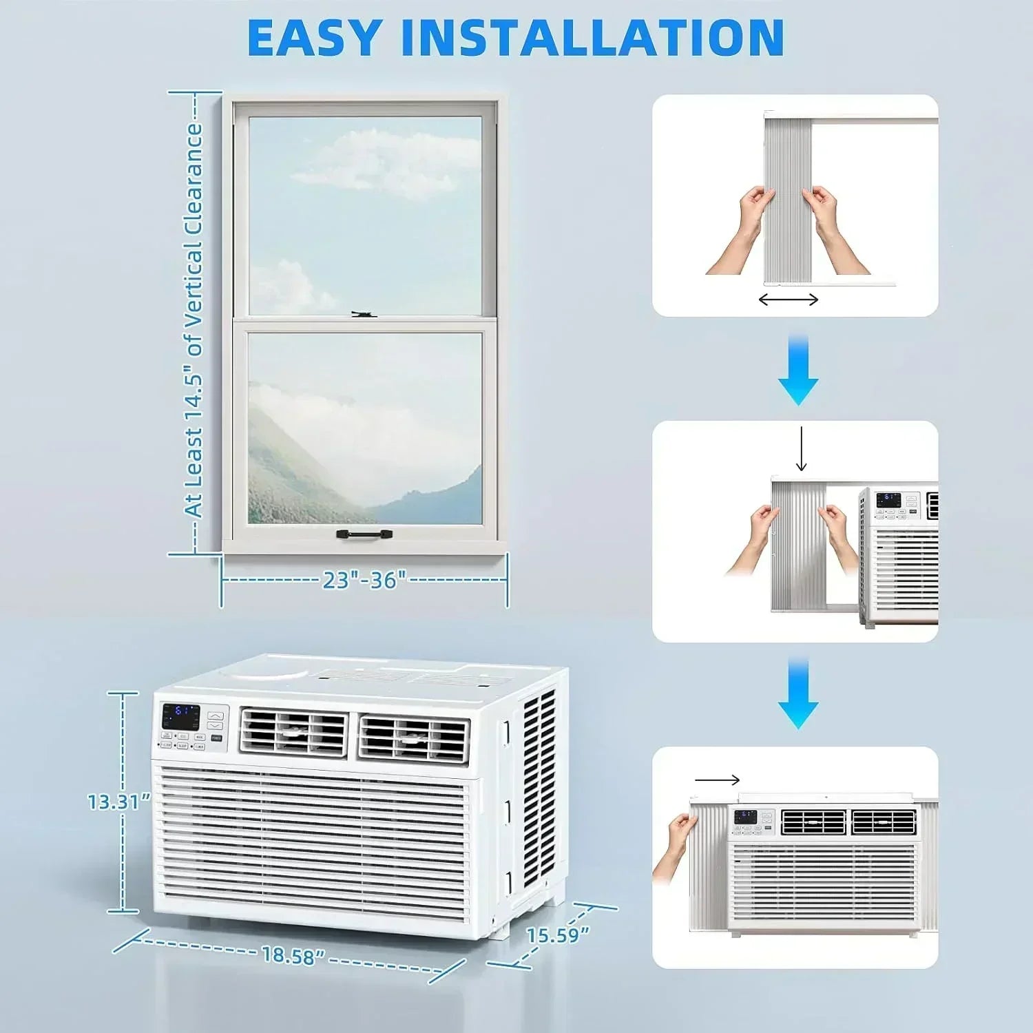 Antarctic Star 12,000 BTU U-Shaped Window Air Conditioner Unit Cools up to 550 Sq.Ft. with 6 Modes