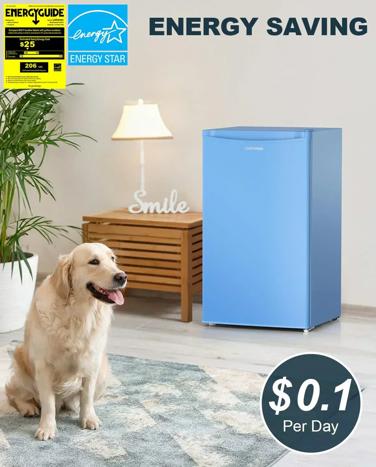 Upstreman 3.2 Cu.Ft Mini Fridge Freezer Single Door Fridge Dorm Fridge Adjustable Thermostat