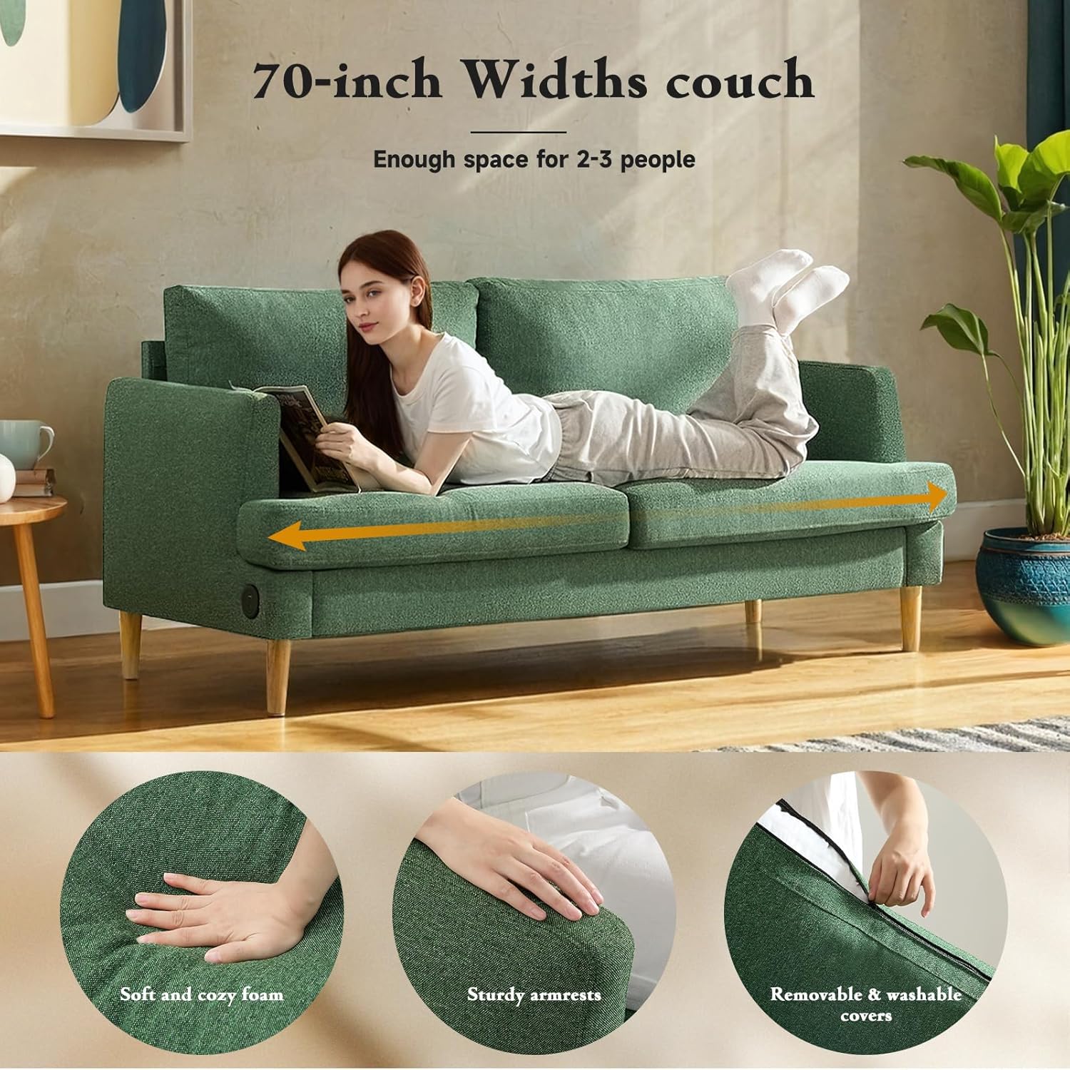 Loveseat Sofa Couch for Living Room USB Type C Ports Dark Gray Upholstered Small Couches