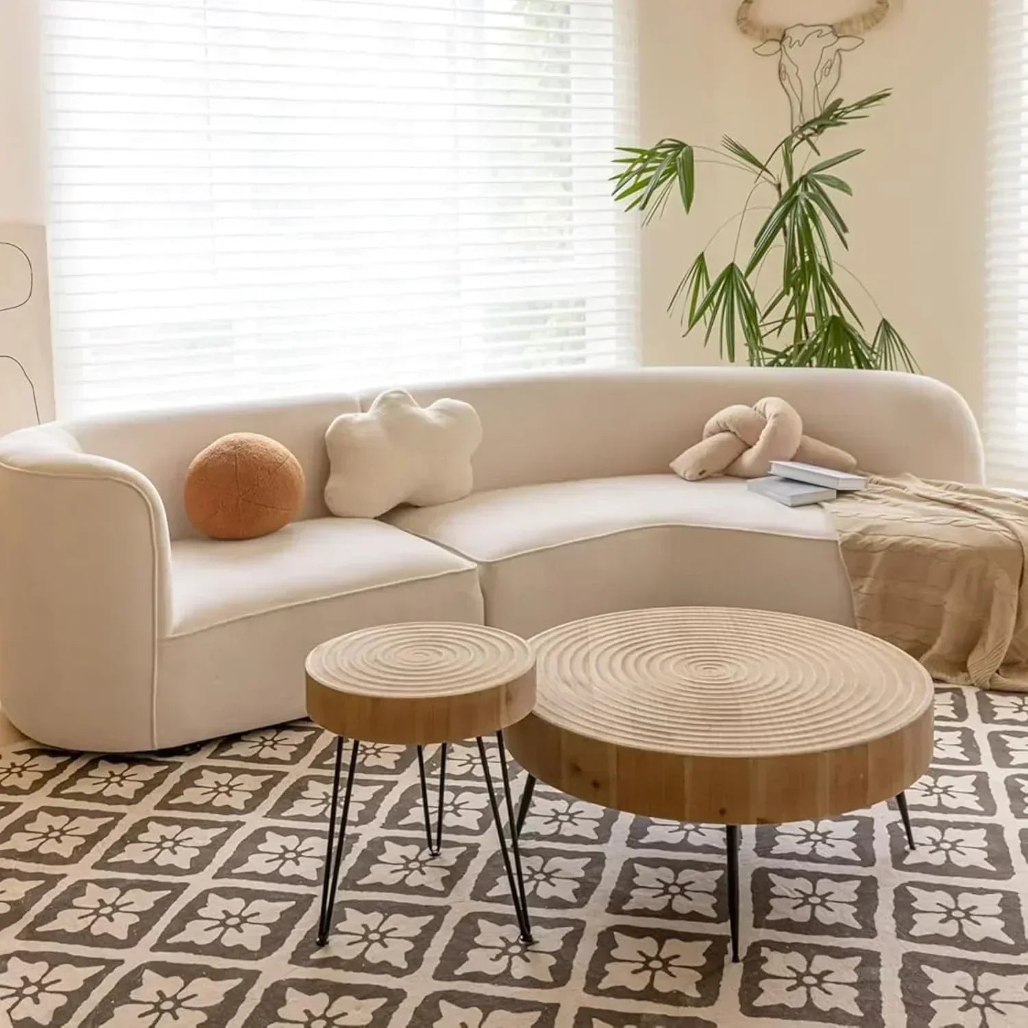 Two-Piece Modern Farmhouse Living Room Coffee Table Set Round Nesting Tables