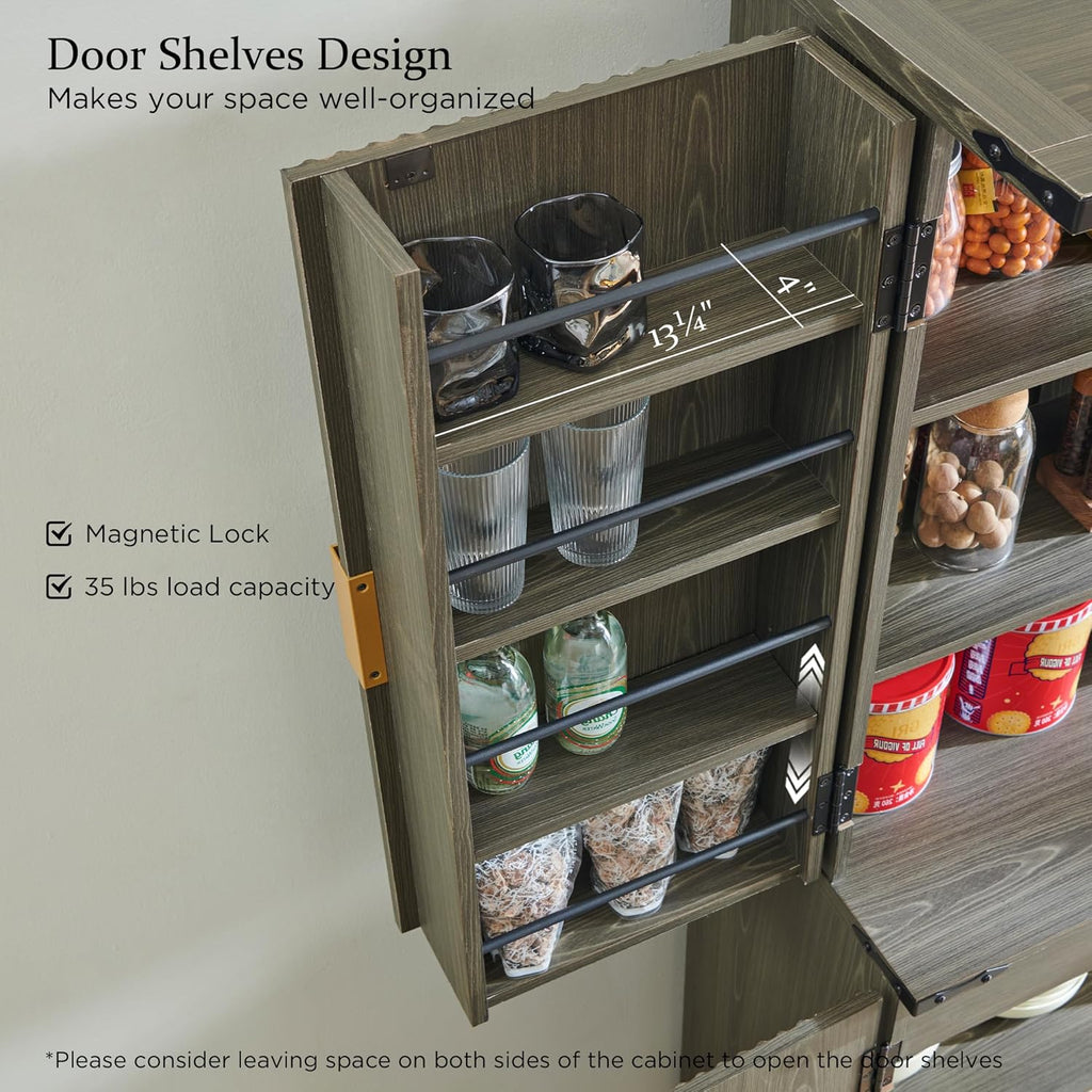 Fluted Pantry Cabinet 72 Tall Modern Storage Cabinet with 4 Doors Organizer Drawer