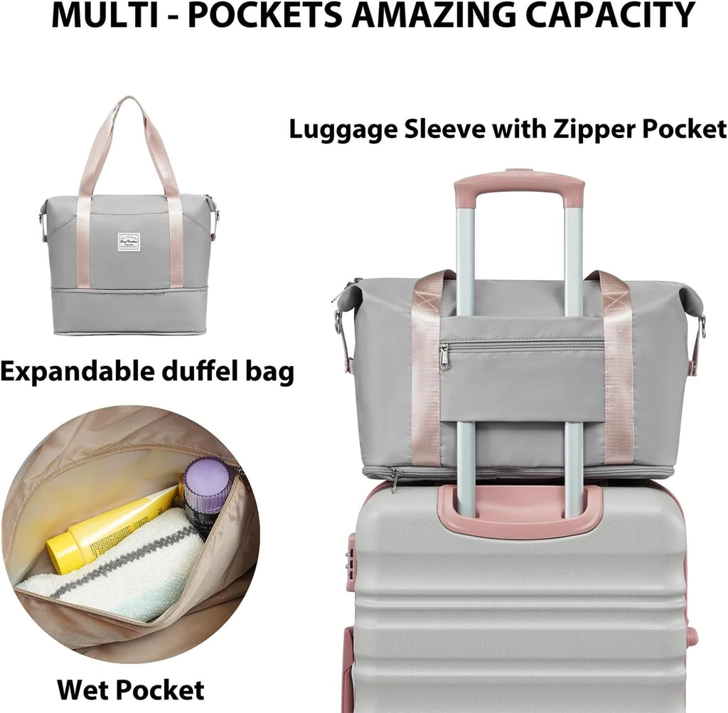 LONG VACATION 6 Piece Luggage Set Carry on Suitcase with ABS+PC hardshell, Spinner Wheels & YKK Zipper TSA Lock