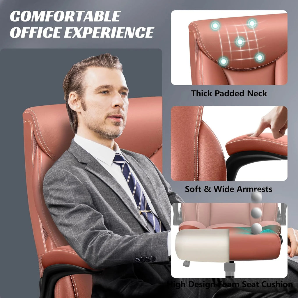 Office Chair Large High-Foot Computer Desk Chair, Breathable Leather Chair Lumbar Support Rotating Computer Chair