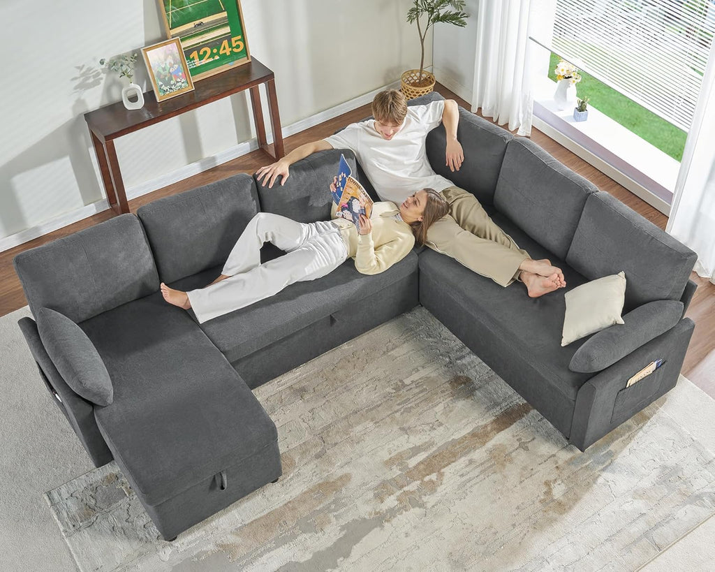 VanAcc Sofa Bed Sleeper Sofa with Storage Chaise 2 in 1 Pull Out Couch Living Room