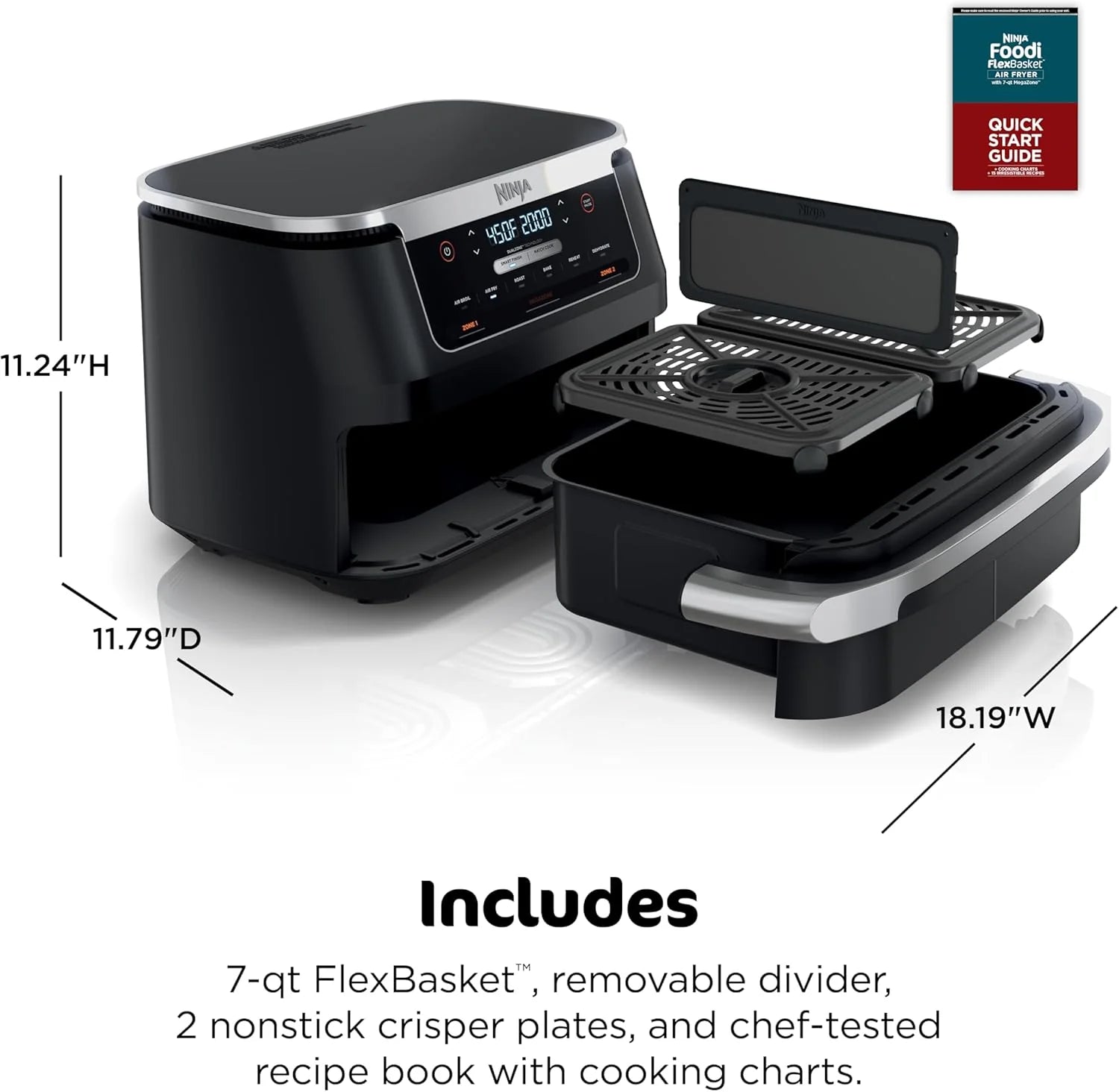 Ninja Foodi 10QT 6-in-1 DualZone Smart XL Air Fryer, 2 Independent 5QT Baskets, Smart Cook Thermometer, Match Cook, Smart Finish, Air Fry, Roast, Bake, Dehydrate, Reheat, Grey, DZ550