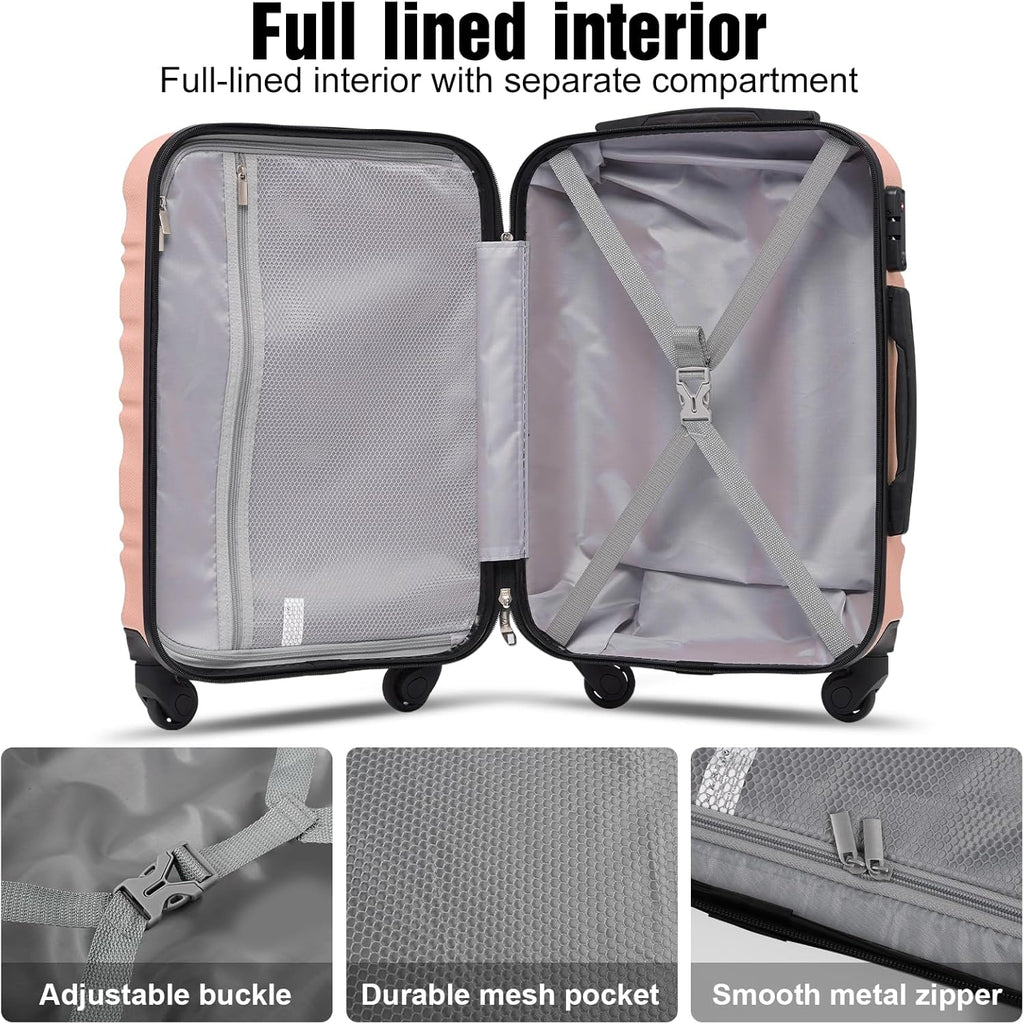 LONG VACATION 6 Piece Luggage Set Carry on Suitcase with ABS+PC hardshell, Spinner Wheels & YKK Zipper TSA Lock