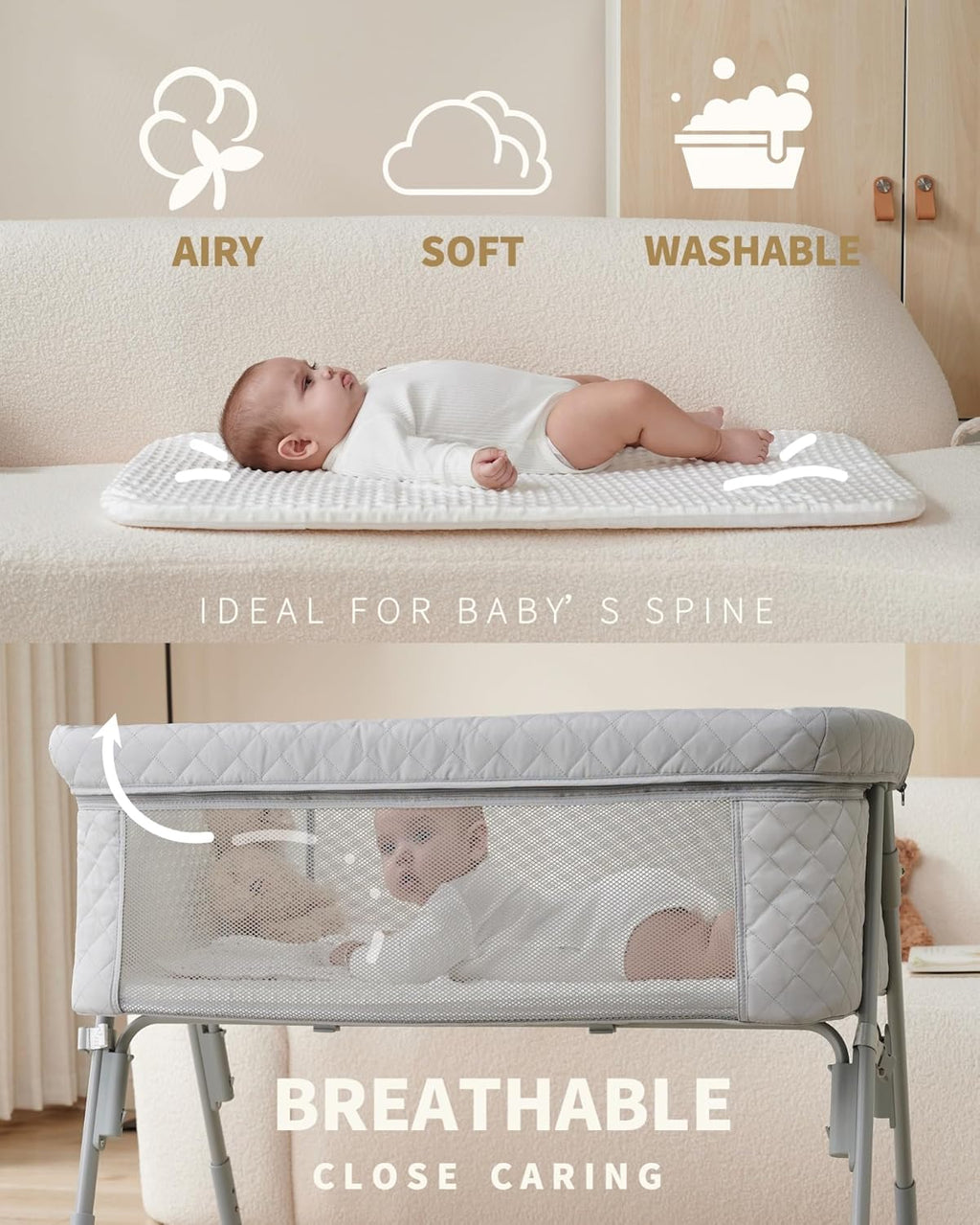 Bassinet Bedside Sleeper Baby Crib for Newborn Baby Bassinets Bedside Sleeper 4 Auto-Lock