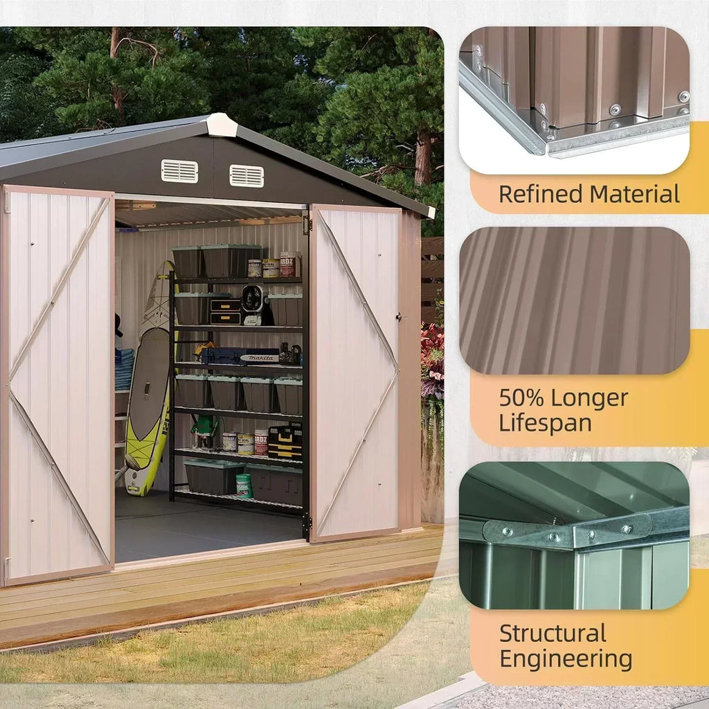 Aoxun 7.4x5.3FT Shed with Floor Galvanized Steel Outdoor Storage Shed Metal Garden Shed
