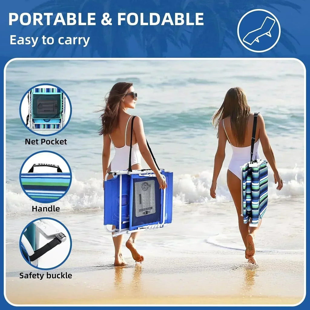 3-in-1 Beach Chair Face Holes Lounge Chair Outdoor with Folding Side Table 5-Position Recliner