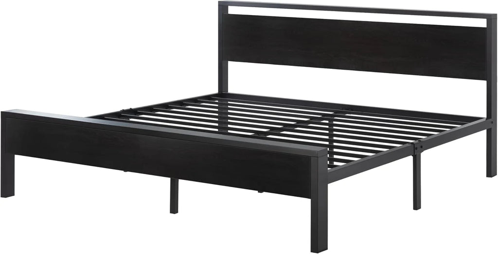 SHA CERLIN 14 Inch Full Size Metal Platform Bed Frame with Wooden Headboard and Footboard