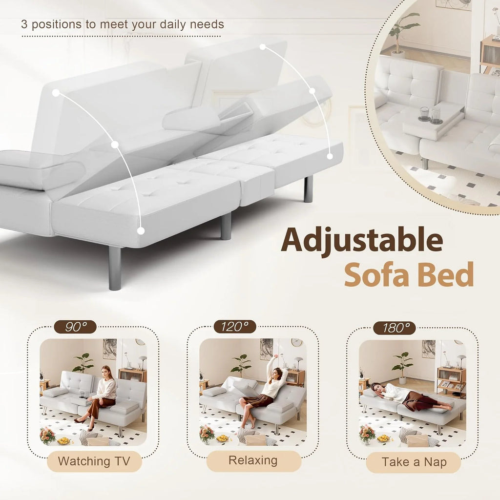 Shahoo Convertible Folding Futon Sofa Bed Sleeper Couch for Living Room Faux Leather