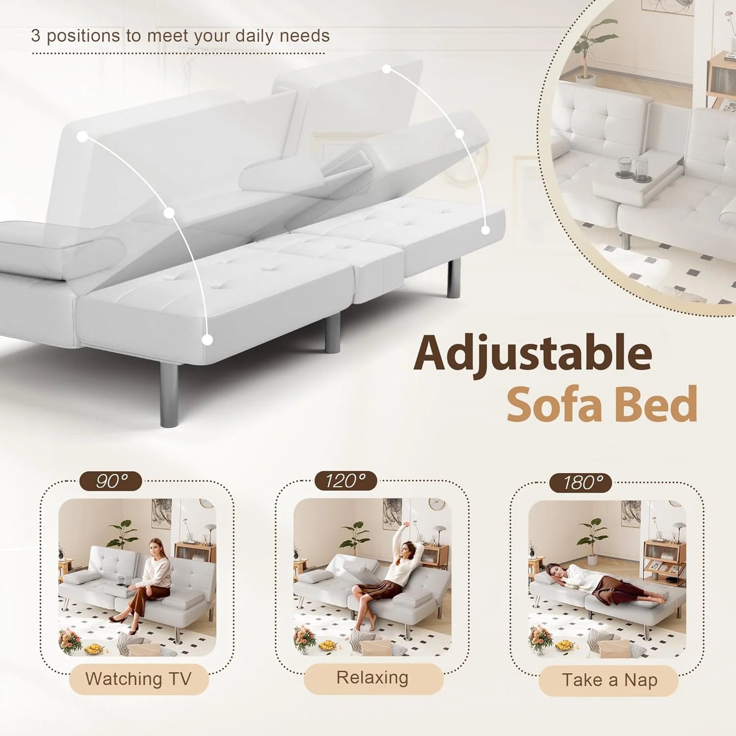 Shahoo Convertible Folding Futon Sofa Bed Sleeper Couch for Living Room Faux Leather