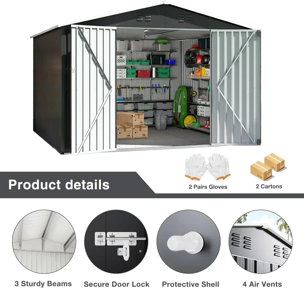 Polar Aurora 8 x 12 FT Outdoor Storage Shed Metal Garden Shed with Updated Frame Structure