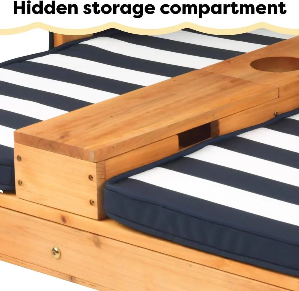 KidKraft Wooden Outdoor Double Chaise Lounge with Cup Holders Kids Patio Furniture Honey