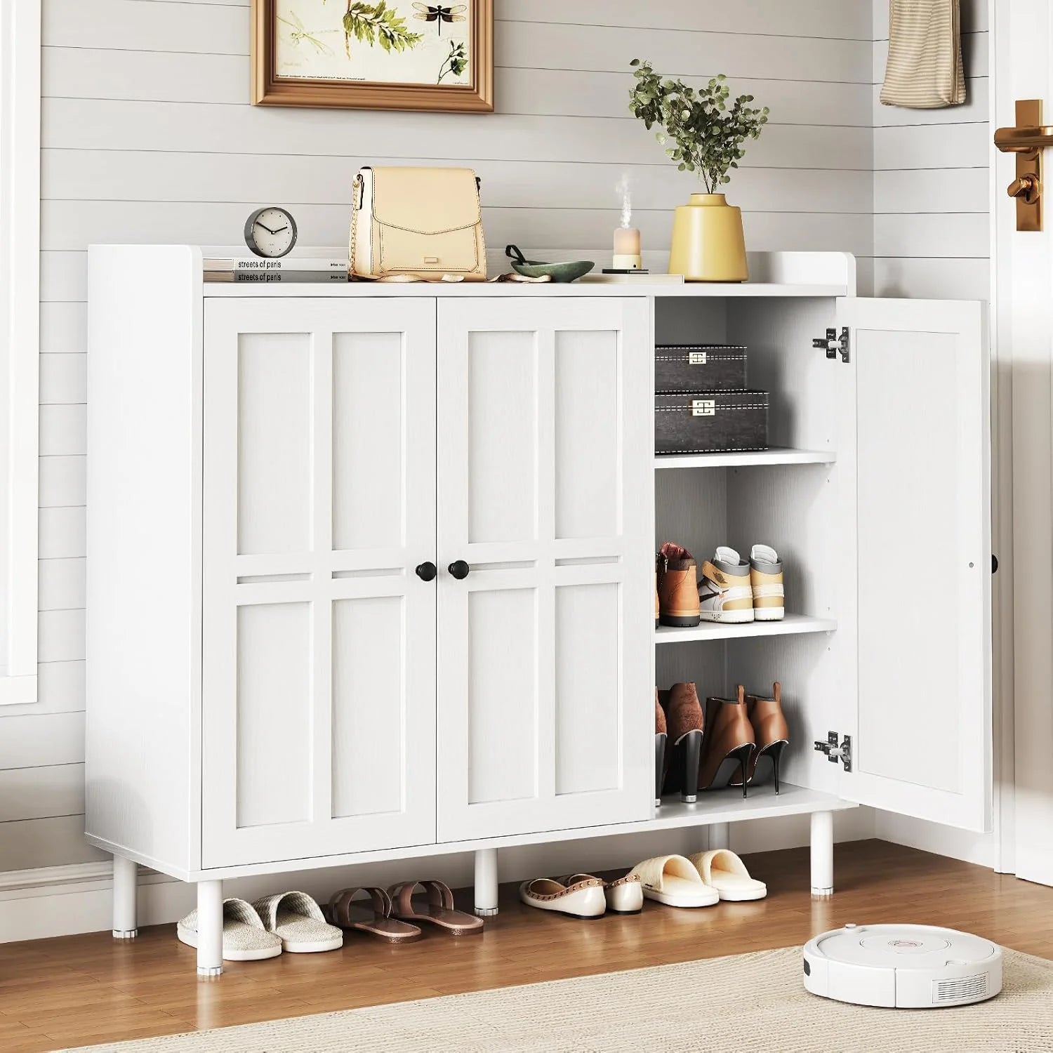 ONBRILL Shoe Cabinet with 3 Doors and Adjustable Shelves, 30 Pairs Shoe Storage Cabinet