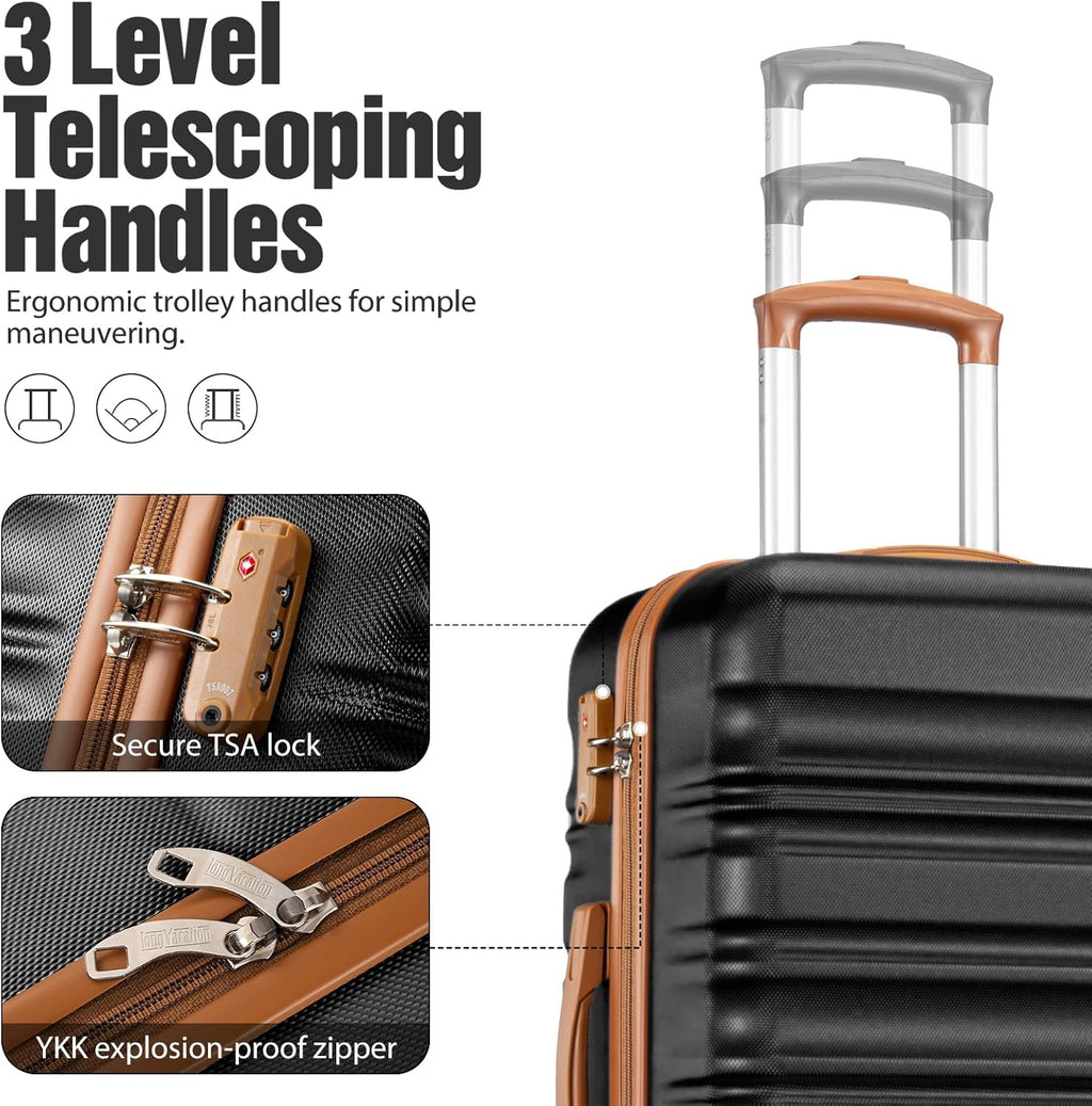 LONG VACATION 6 Piece Luggage Set Carry on Suitcase with ABS+PC hardshell, Spinner Wheels & YKK Zipper TSA Lock
