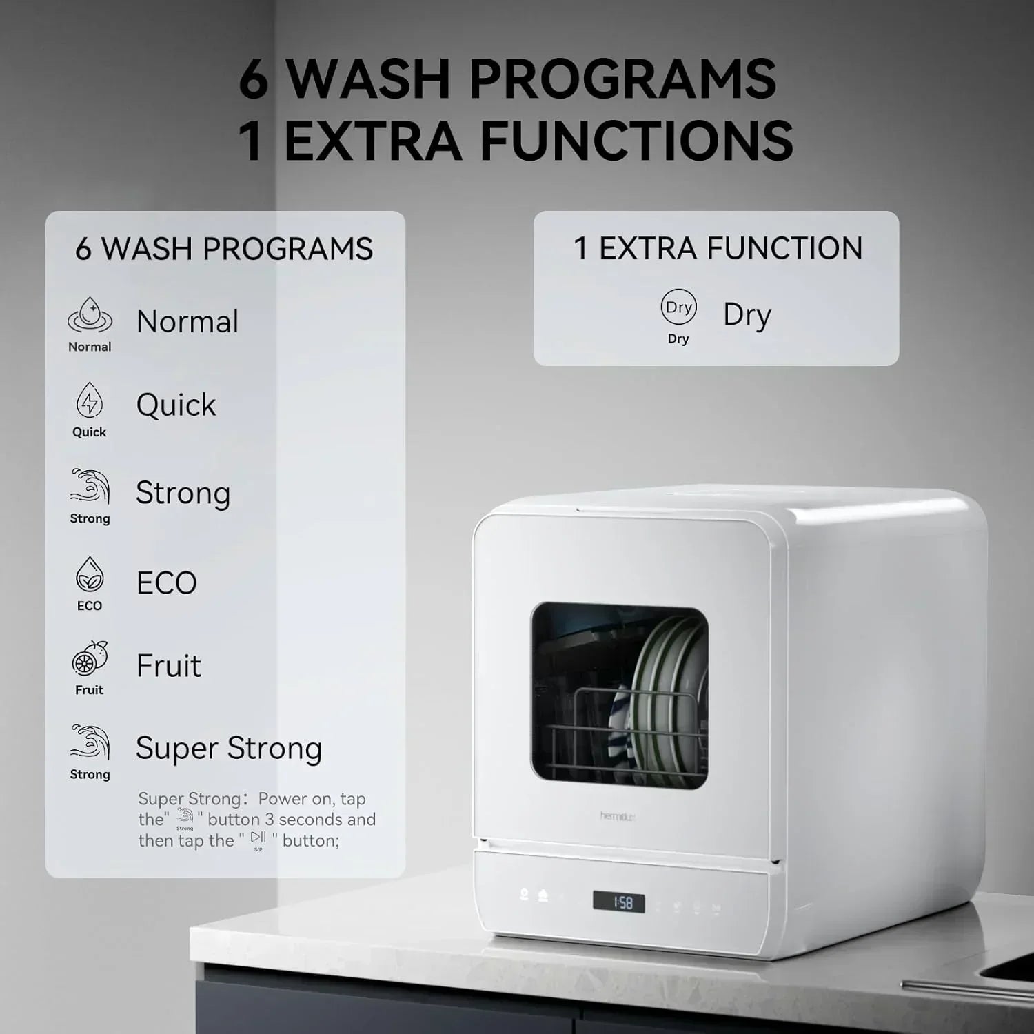 Hermitlux tabletop dishwasher 7 wash programs portable mini dishwasher