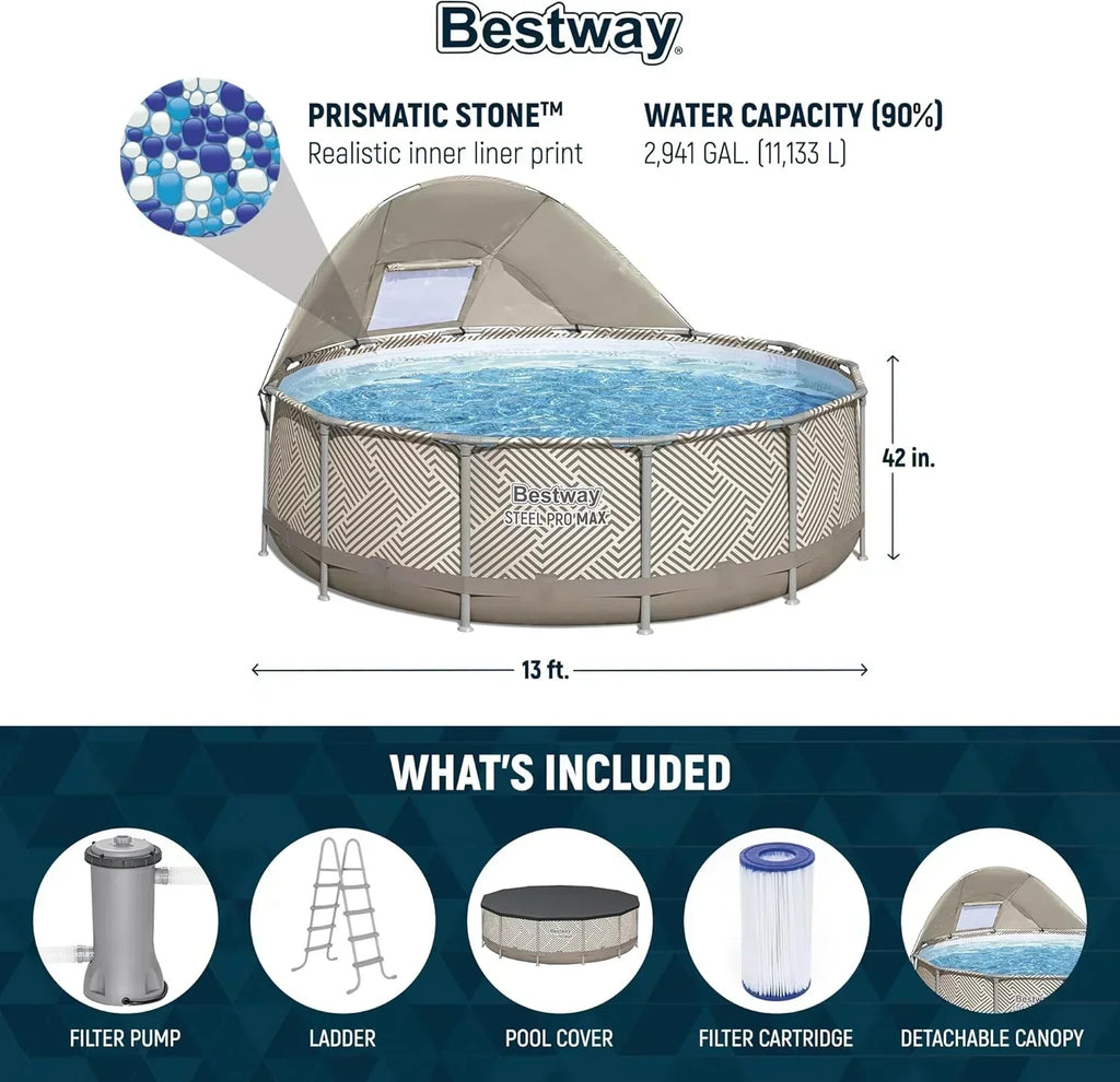 Power Steel Round Above Ground Outdoor Backyard Swimming Pool Set 1,000 GPH Filter Pump