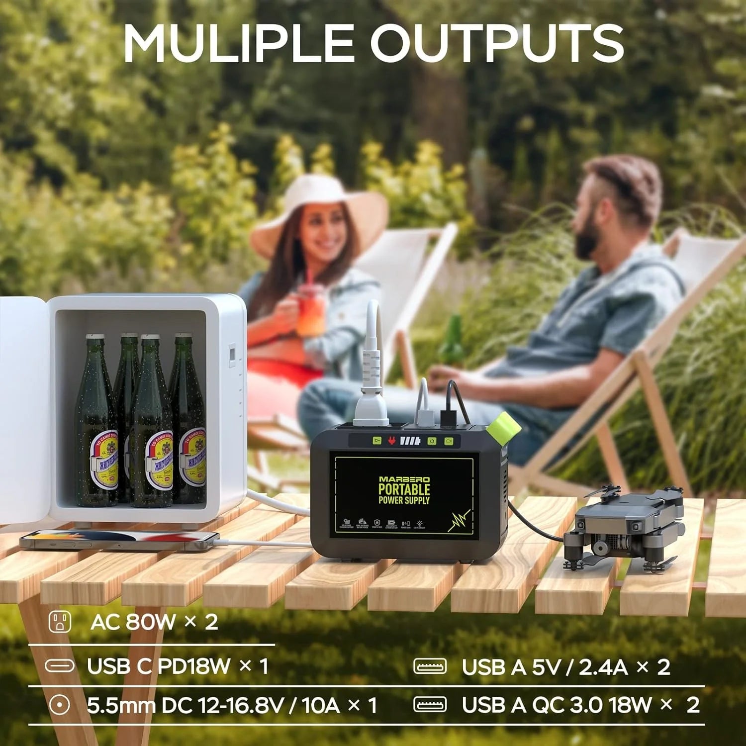 Portable Power Station 88Wh Camping Lithium Battery Solar Generator Fast Charging with AC Outlet 120W Peak Power Bank