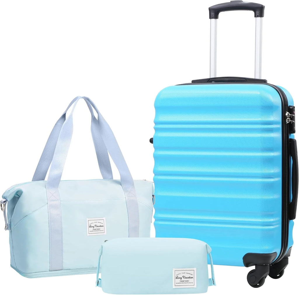 LONG VACATION 6 Piece Luggage Set Carry on Suitcase with ABS+PC hardshell, Spinner Wheels & YKK Zipper TSA Lock