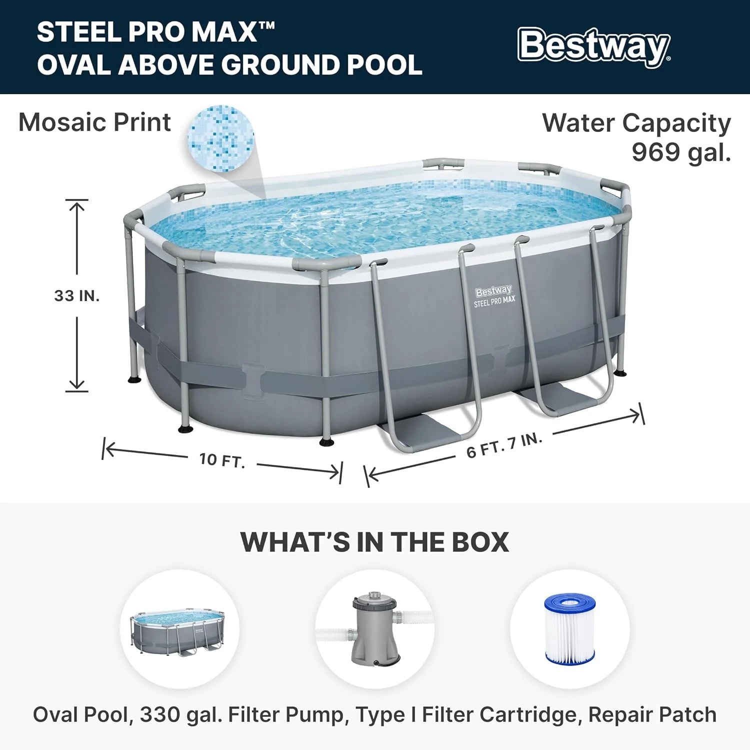 Power Steel 14' x 8'2 x 39.5 Oval Above Ground Pool Set | Includes 530gal Filter Pump, Ladder, ChemConnect Dispener