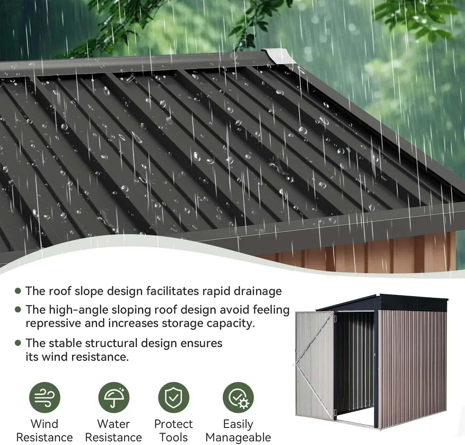 Aoxun 6.2x4 FT Shed Outdoor Storage Shed Metal Garden Shed Sloping Roof Tool Shed Bike Shed