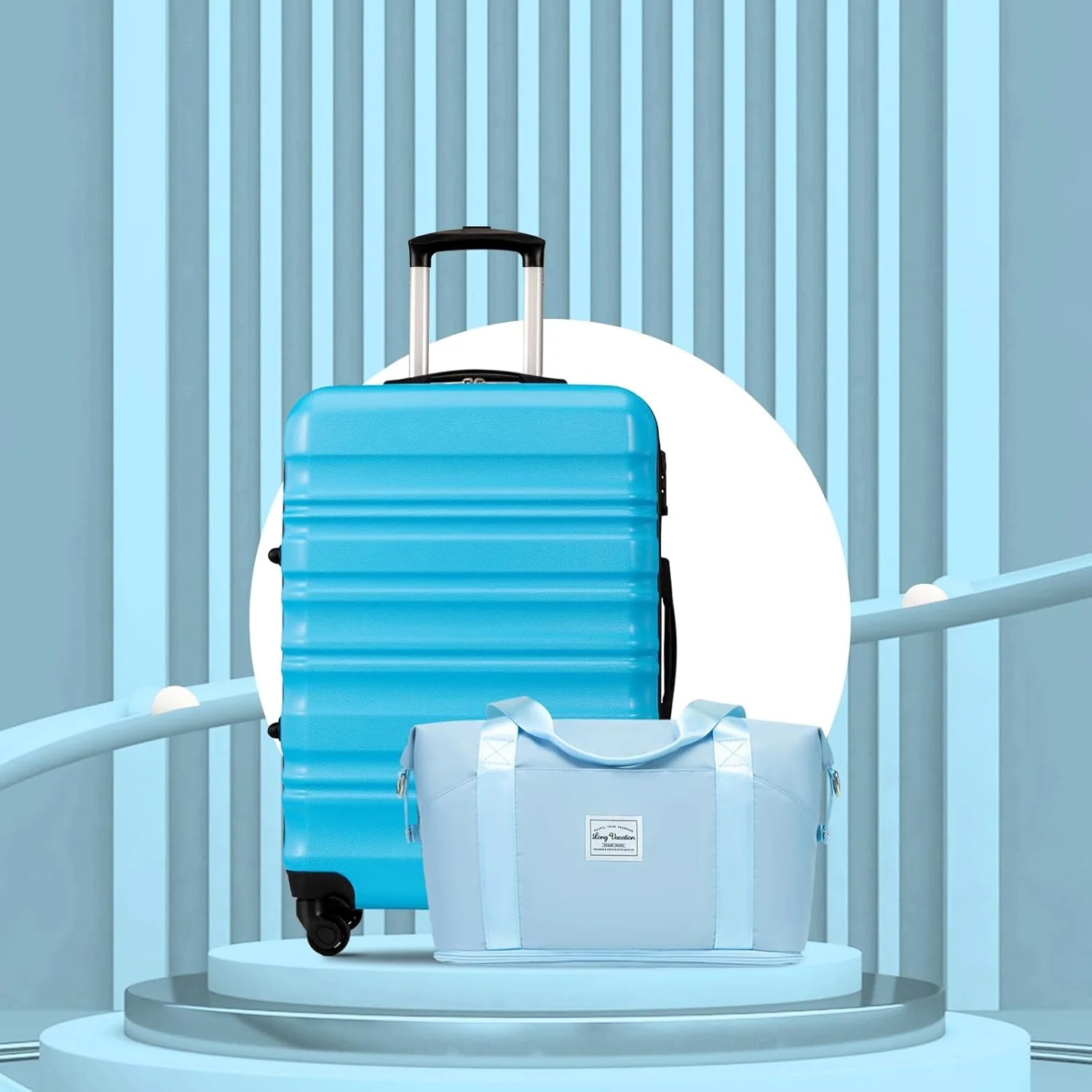 LONG VACATION 6 Piece Luggage Set Carry on Suitcase with ABS+PC hardshell, Spinner Wheels & YKK Zipper TSA Lock