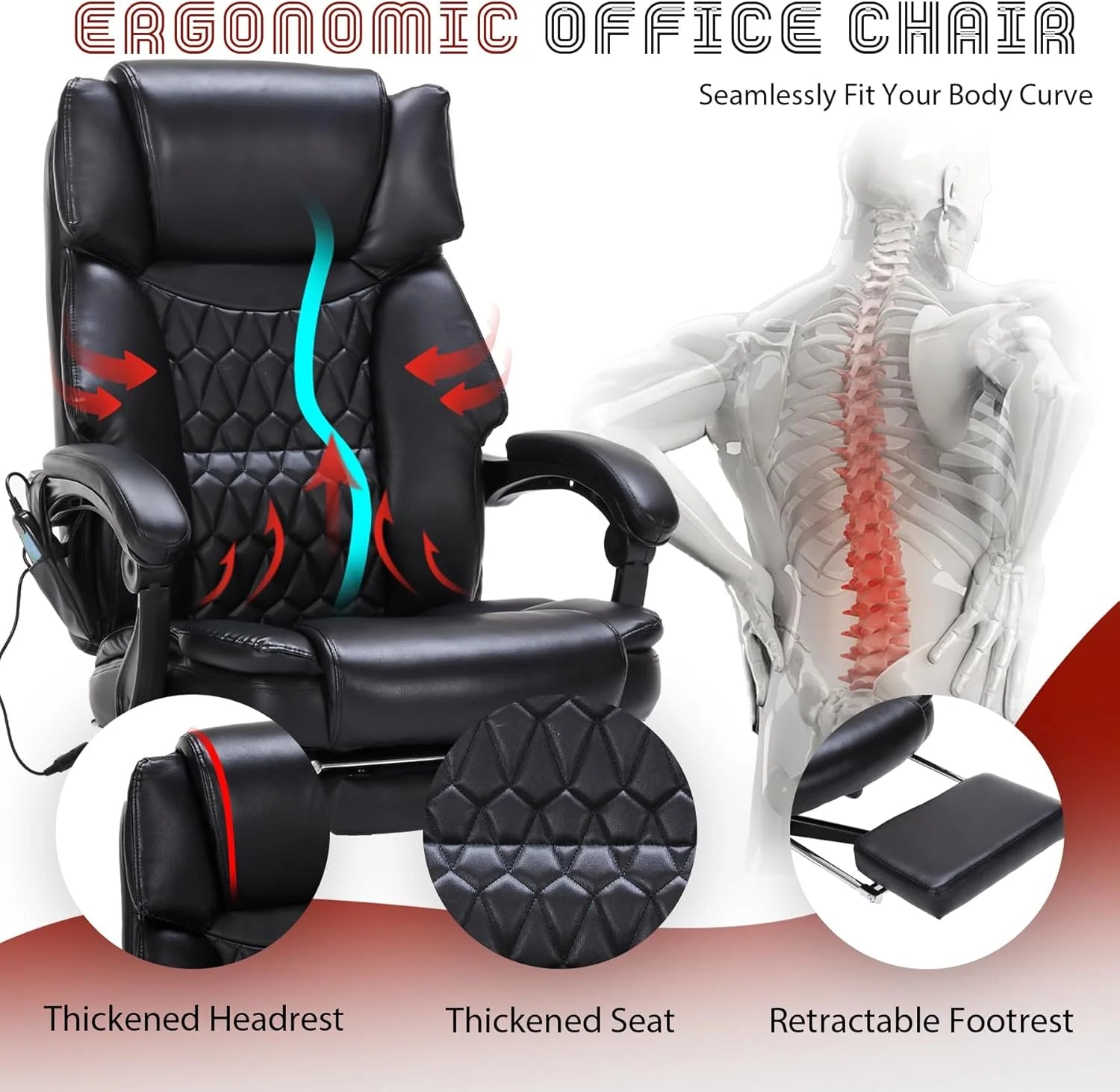Massage Office Chair with Footrest 6 Point Vibration and Heating Home Executive Office Desk Chair