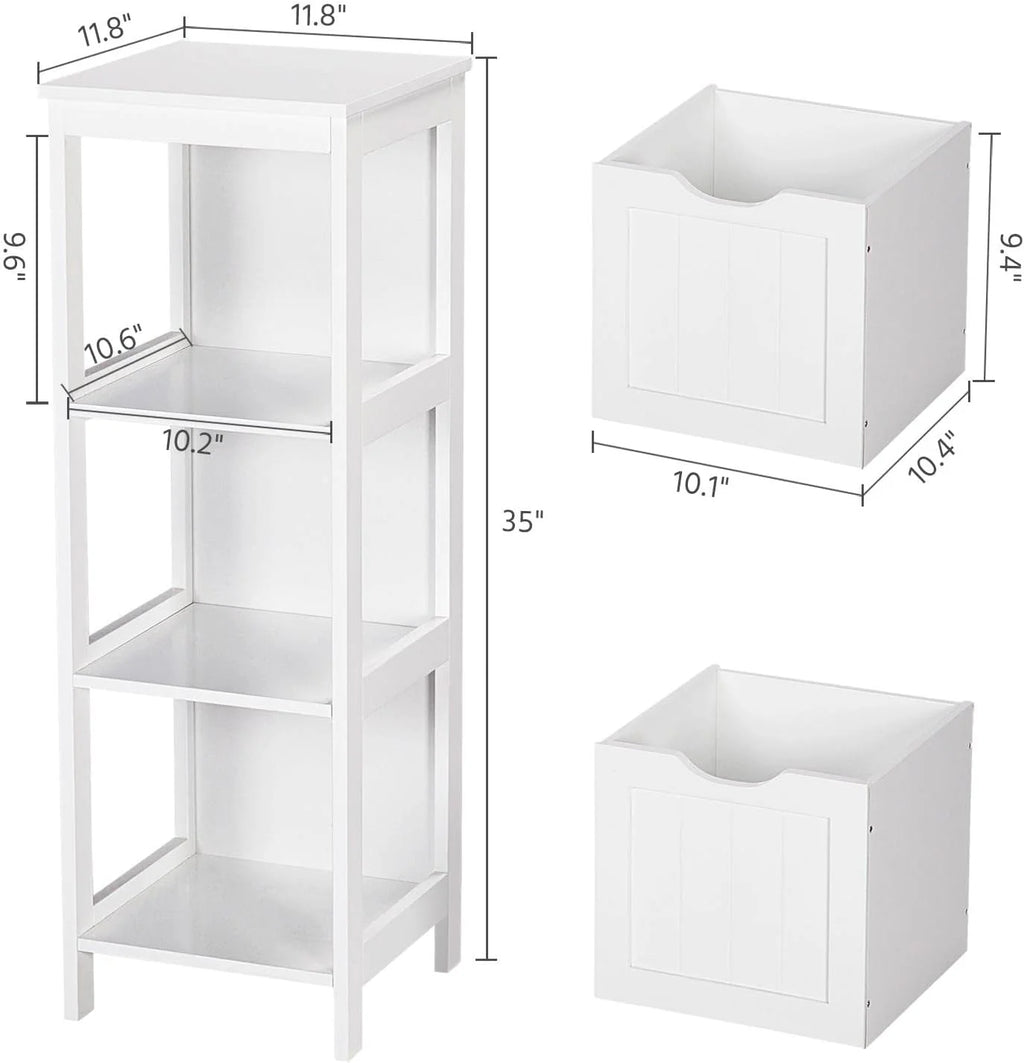 Yaheetech Bathroom Floor Cabinet, Wooden Storage Cabinet with 2 Drawers, Multifunctional Side Organizer Rack Stand Table, White