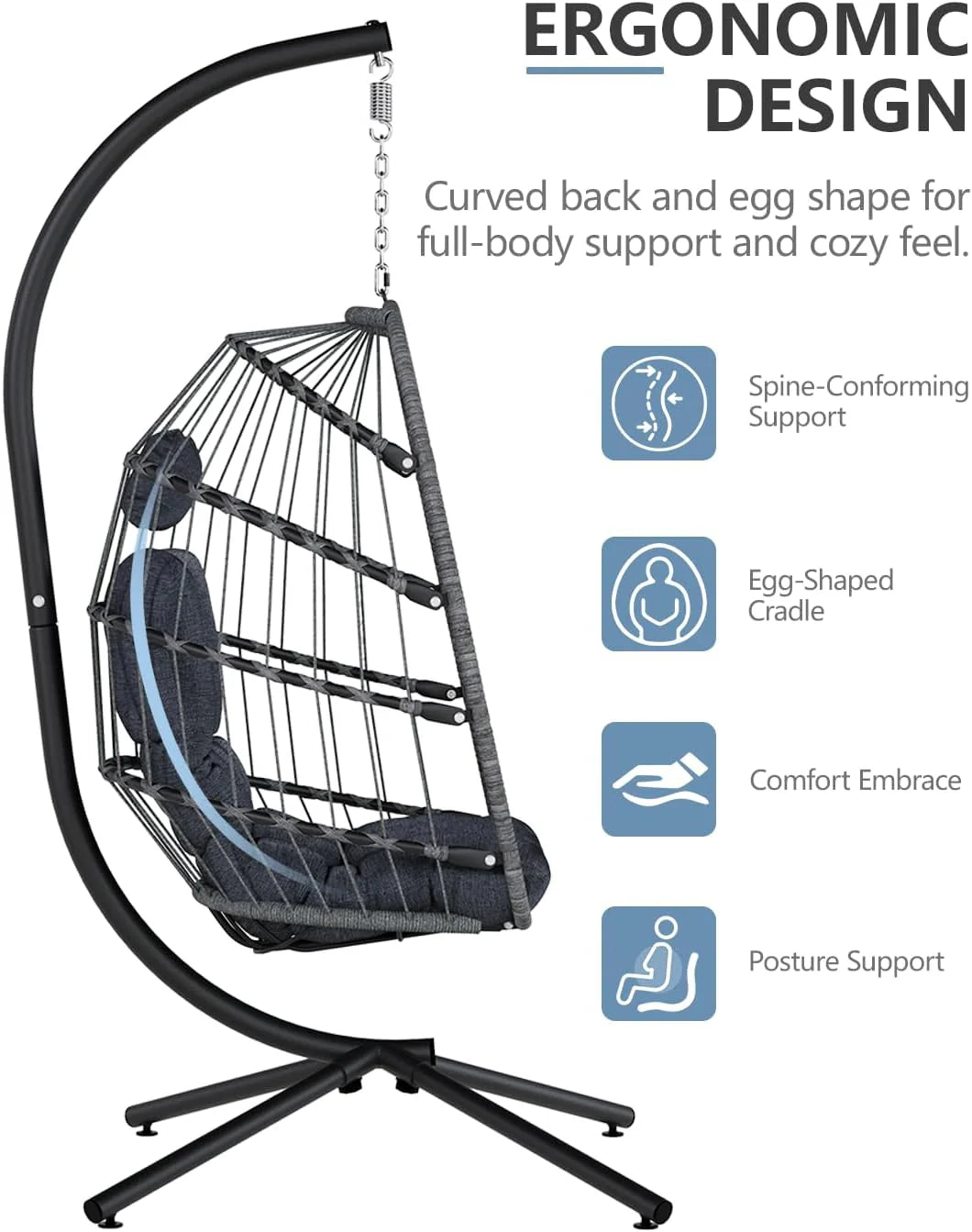 SWITTE Egg Chair Outdoor Indoor Wicker Hanging Egg Swing Chair 350lbs Capacity for Patio