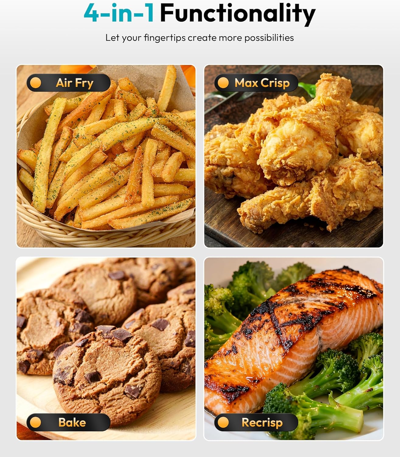 Rellytech Portable Glass Air Fryer - 1500W, 4.2 QT & 6-Cup Dual Glass Containers