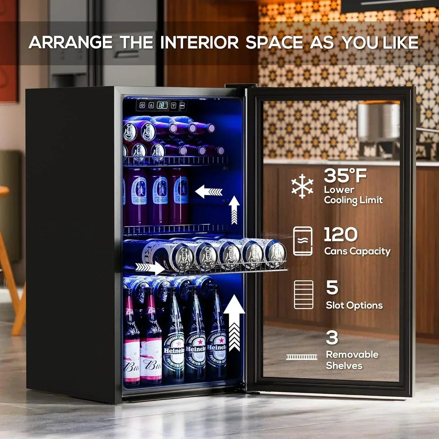 Beverage Refrigerator Cooler-120 Cans Freestanding Mini Fridge Cooler with Glass Door