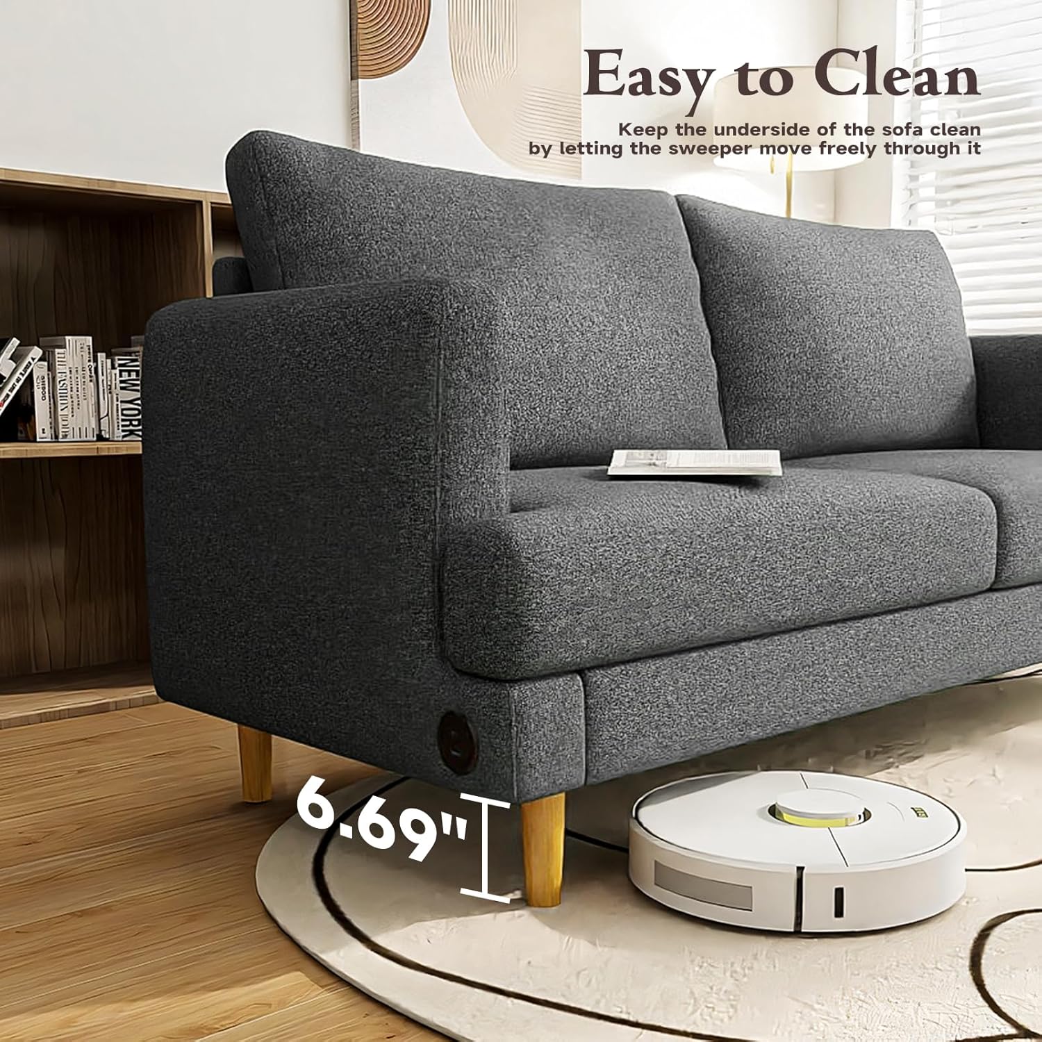 Loveseat Sofa Couch for Living Room with USB Type C Ports Dark Gray Upholstered Small Couches