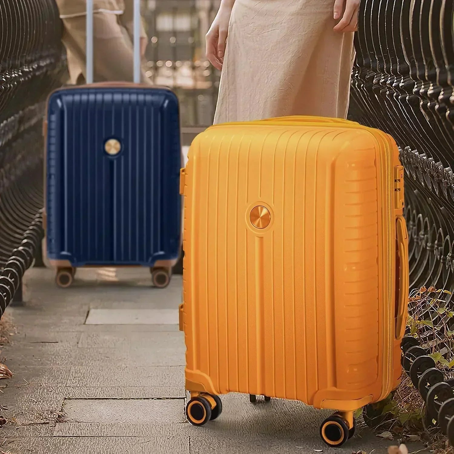 5-piece PP hardshell lightweight travel carry-on luggage set with dual spinner wheels
