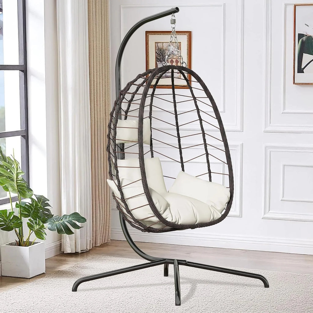 Hanging Egg Chair with Stand Swinging Egg Chair Outdoor Hanging Basket Chair with Cushion