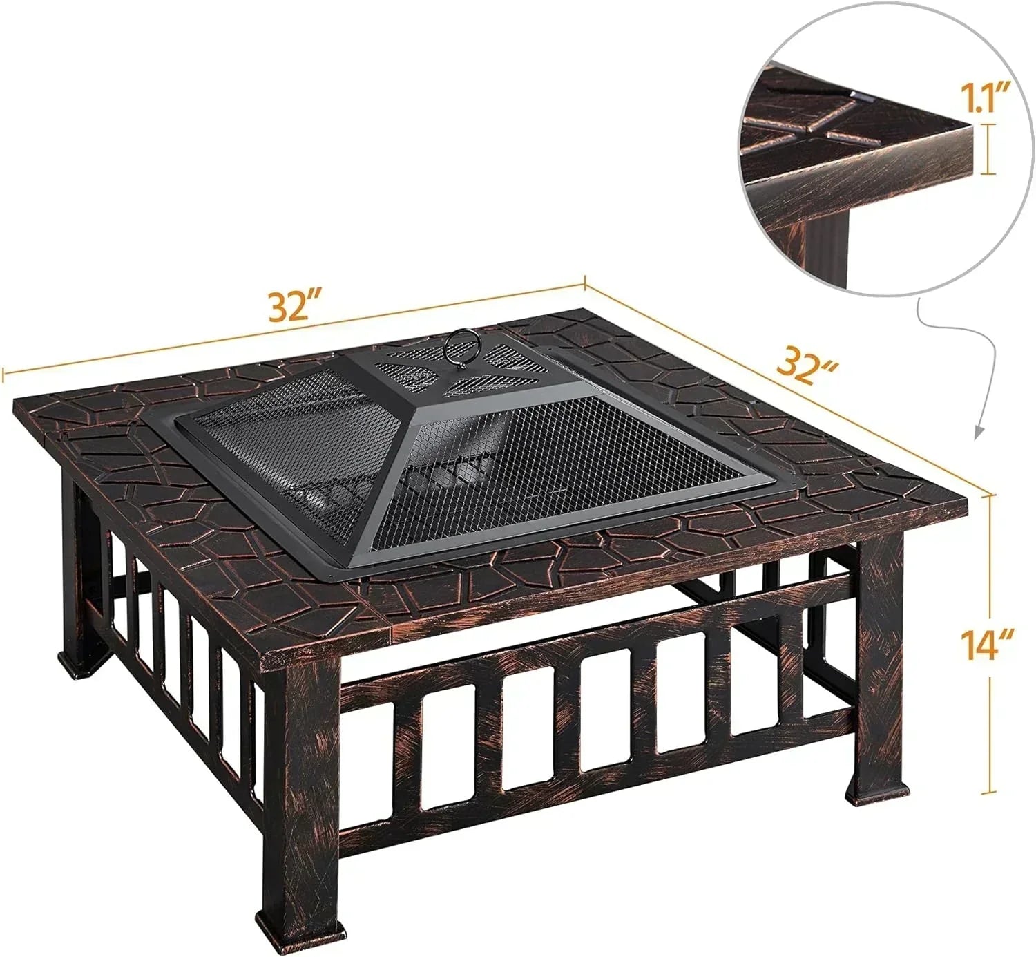 Yaheetech Multifunctional Fire Pit Table Square Metal Firepit Stove Backyard Patio Garden Fireplace
