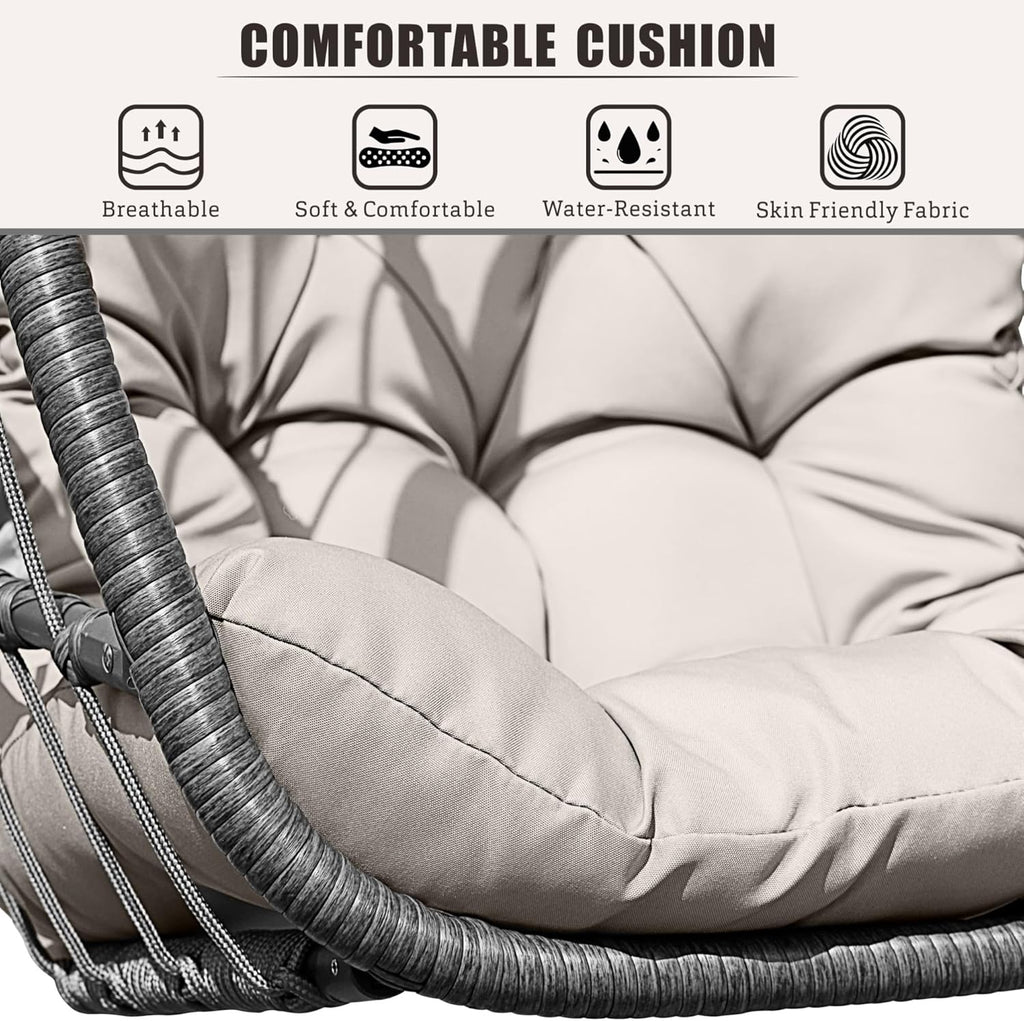 HWB Hanging Egg Chair with Stand Patio Wicker Hammock Egg Swing Chair Cushion for Bedroom