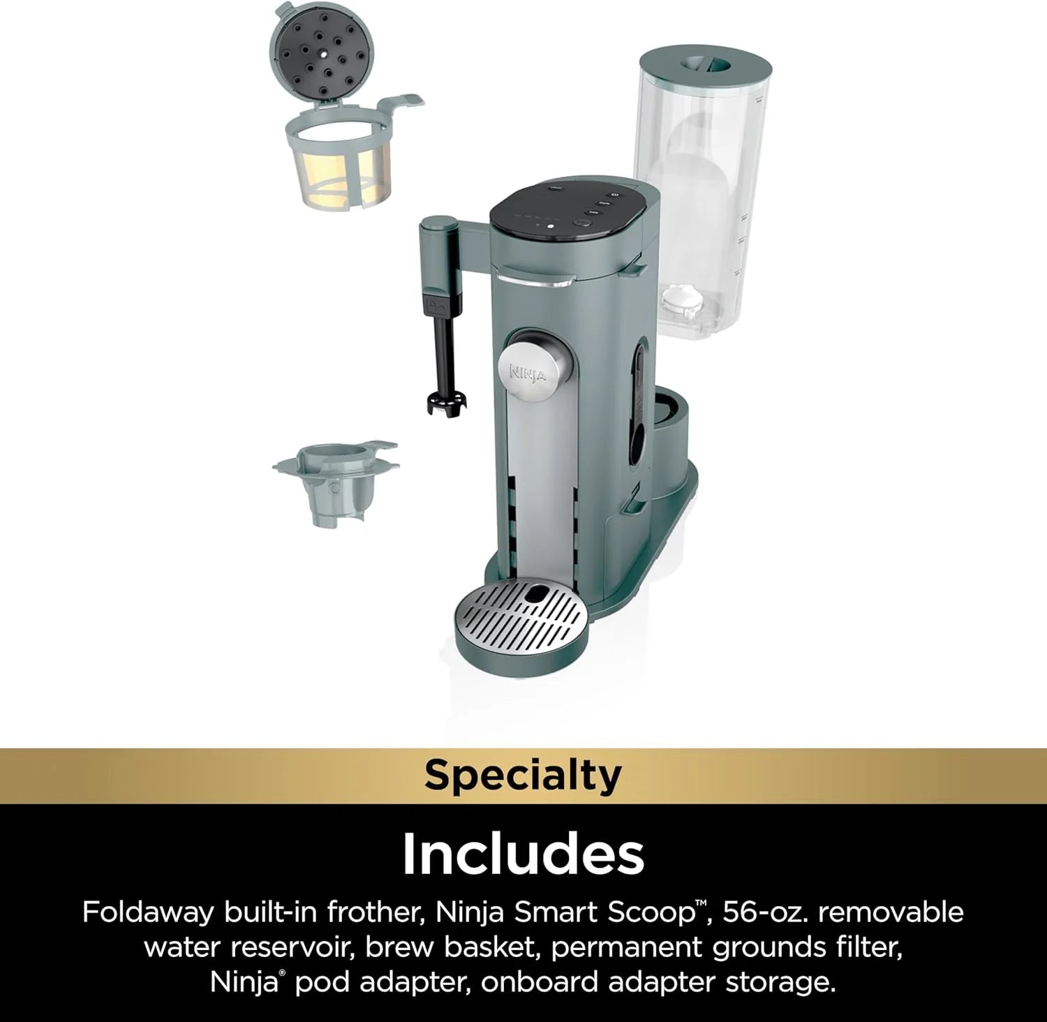 Ninja Pod & Grounds Single-Serve Coffee Maker 56-oz. Reservoir Stone PB051ST