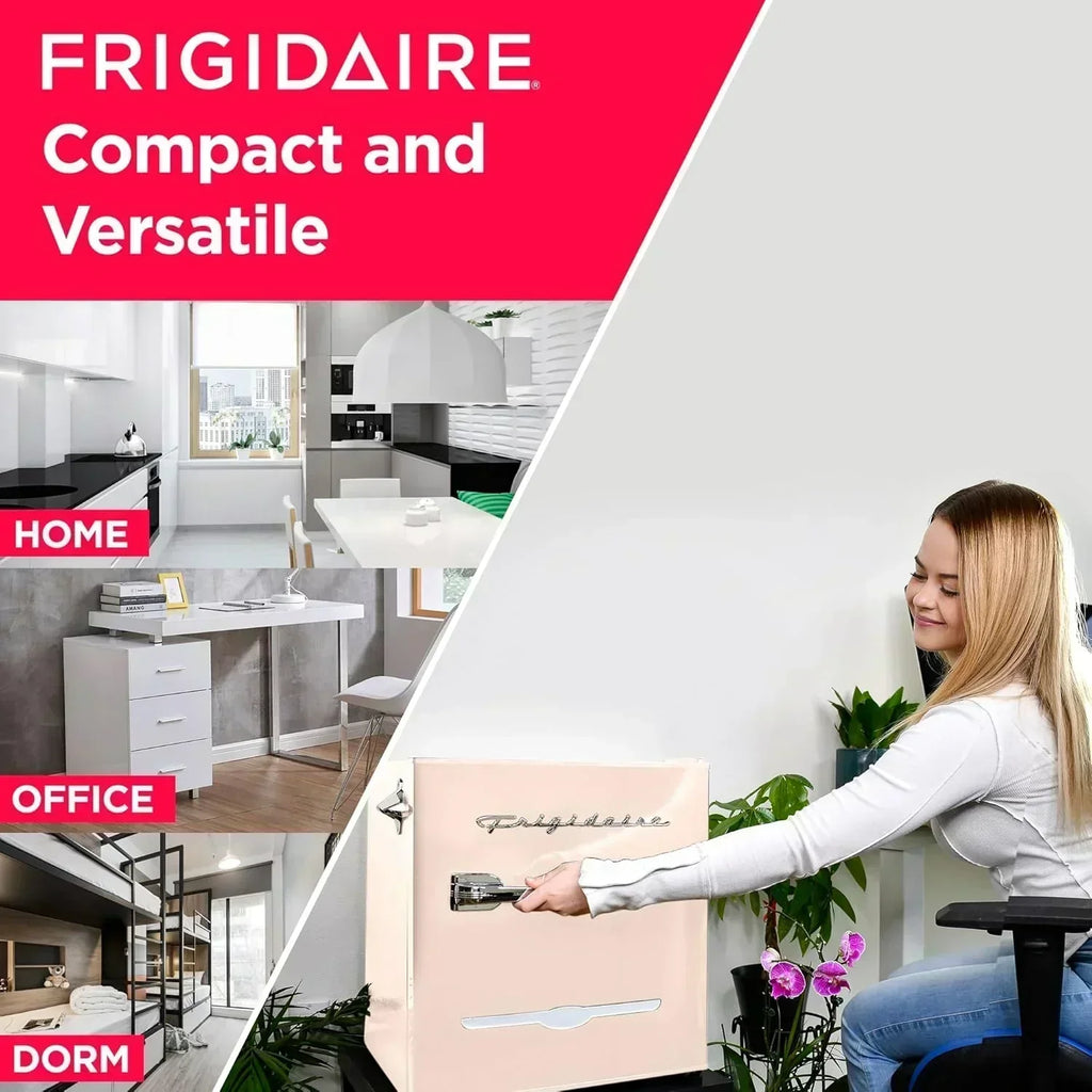 Frigidaire EFR176 Retro Compact Fridge with Chiller Mini Refrigerator Built-in Bottle Opener