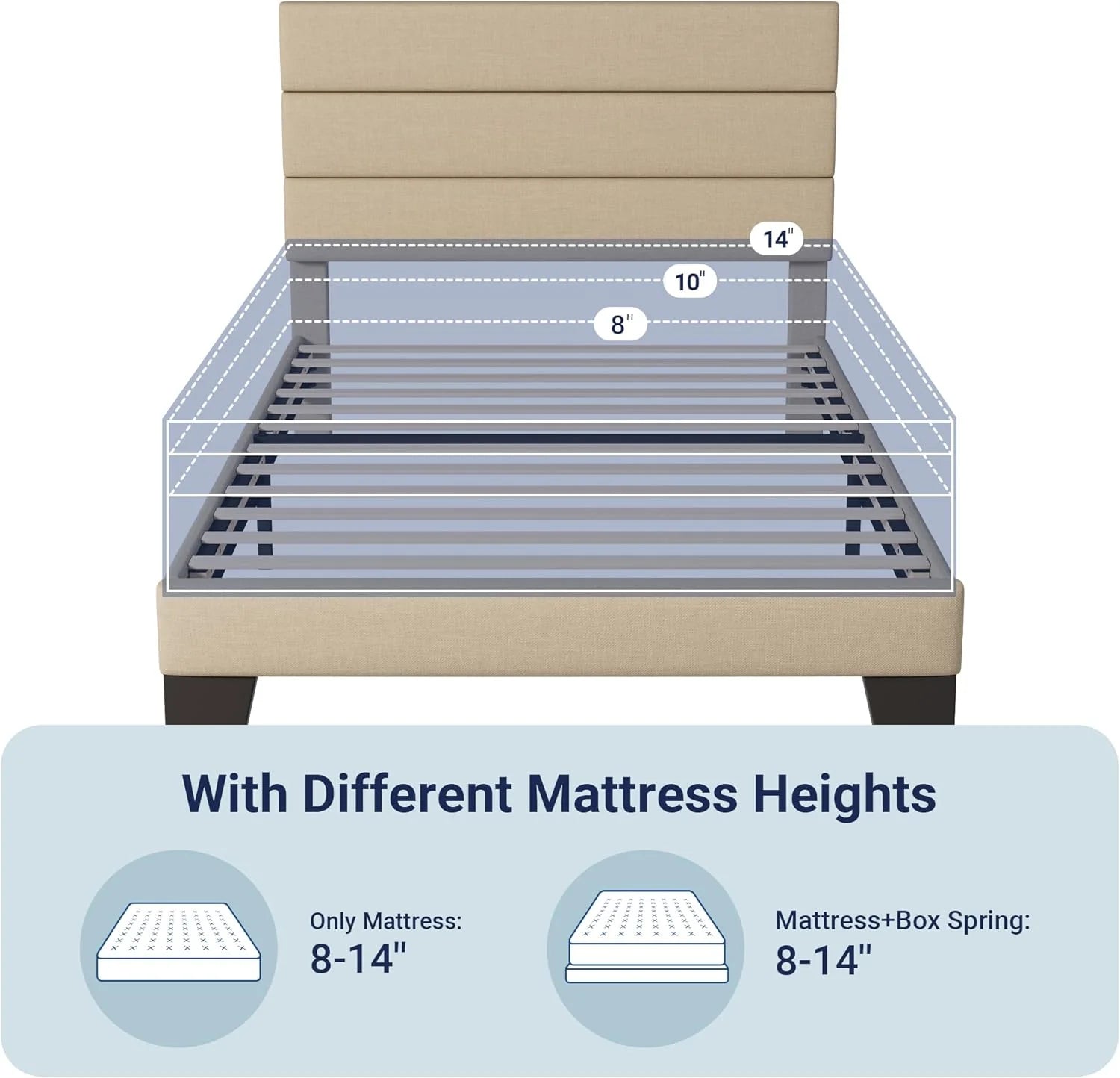 Allewie Queen Size Platform Bed Frame Fabric Upholstered Headboard Wooden Slats Support