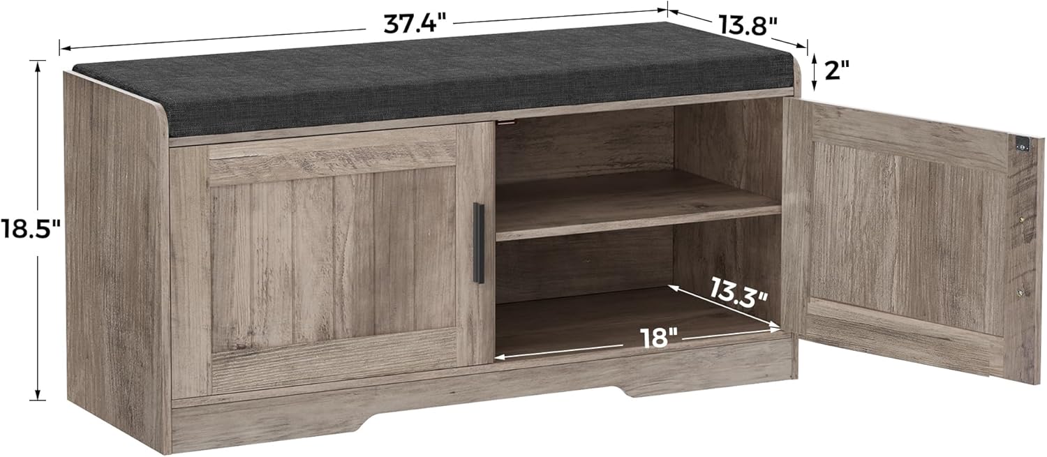 2-Tier Storage Bench Shoe Bench with Thickened Padded Seat Cushion Entryway Bench