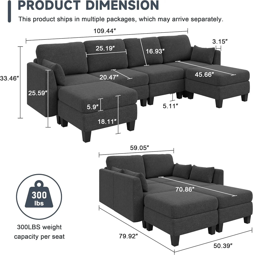 Modular Sectional Sof Convertible U Shaped Sofa Couch with High Density Memory Foam