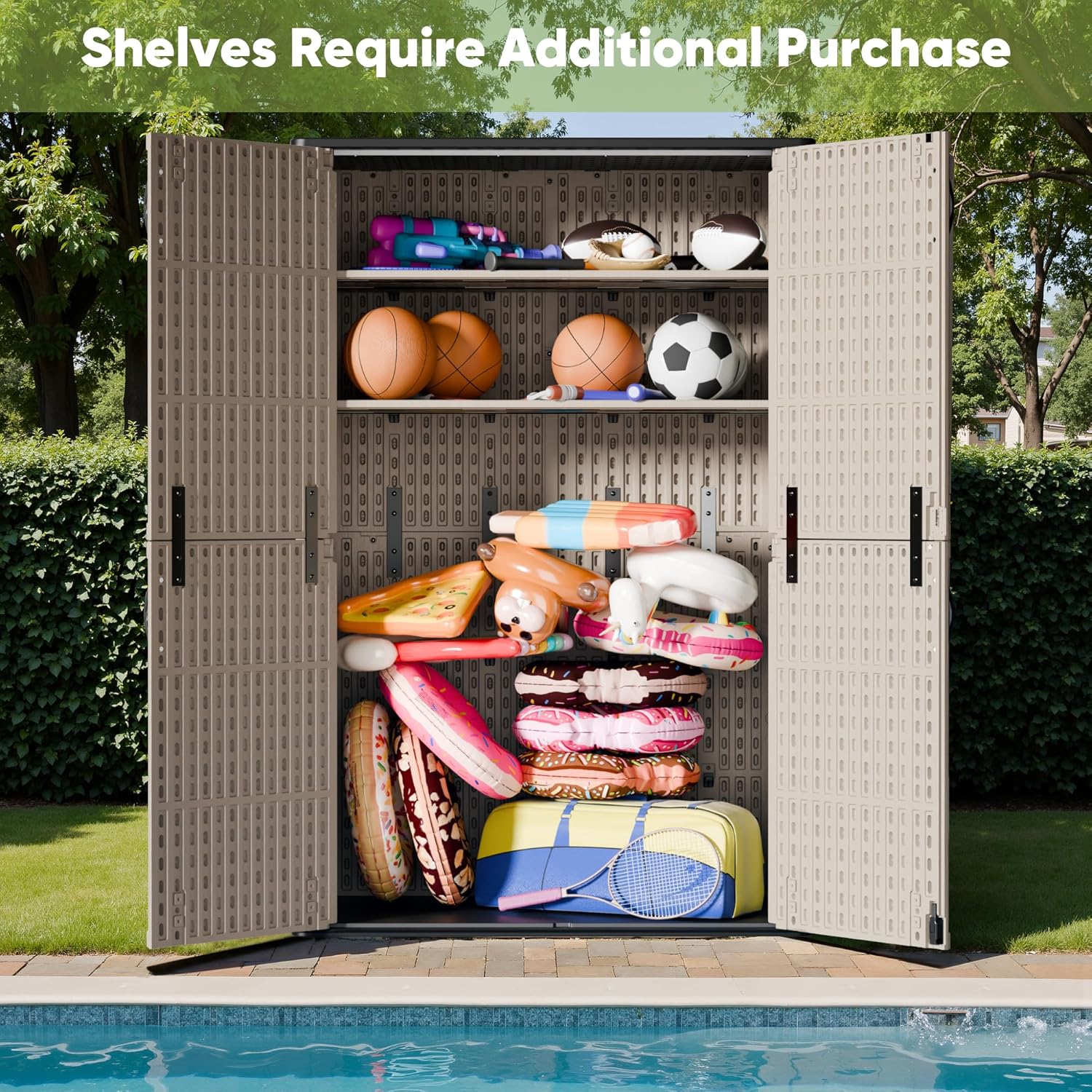 Devoko Outdoor Storage Cabinet 26 Cu Ft with Lockable Doors Horizontal Storage Shed Waterproof