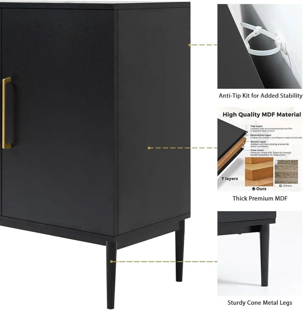 Free Standing Cabinet Black Wood for Living Room Bedroom Dining Room Hallway