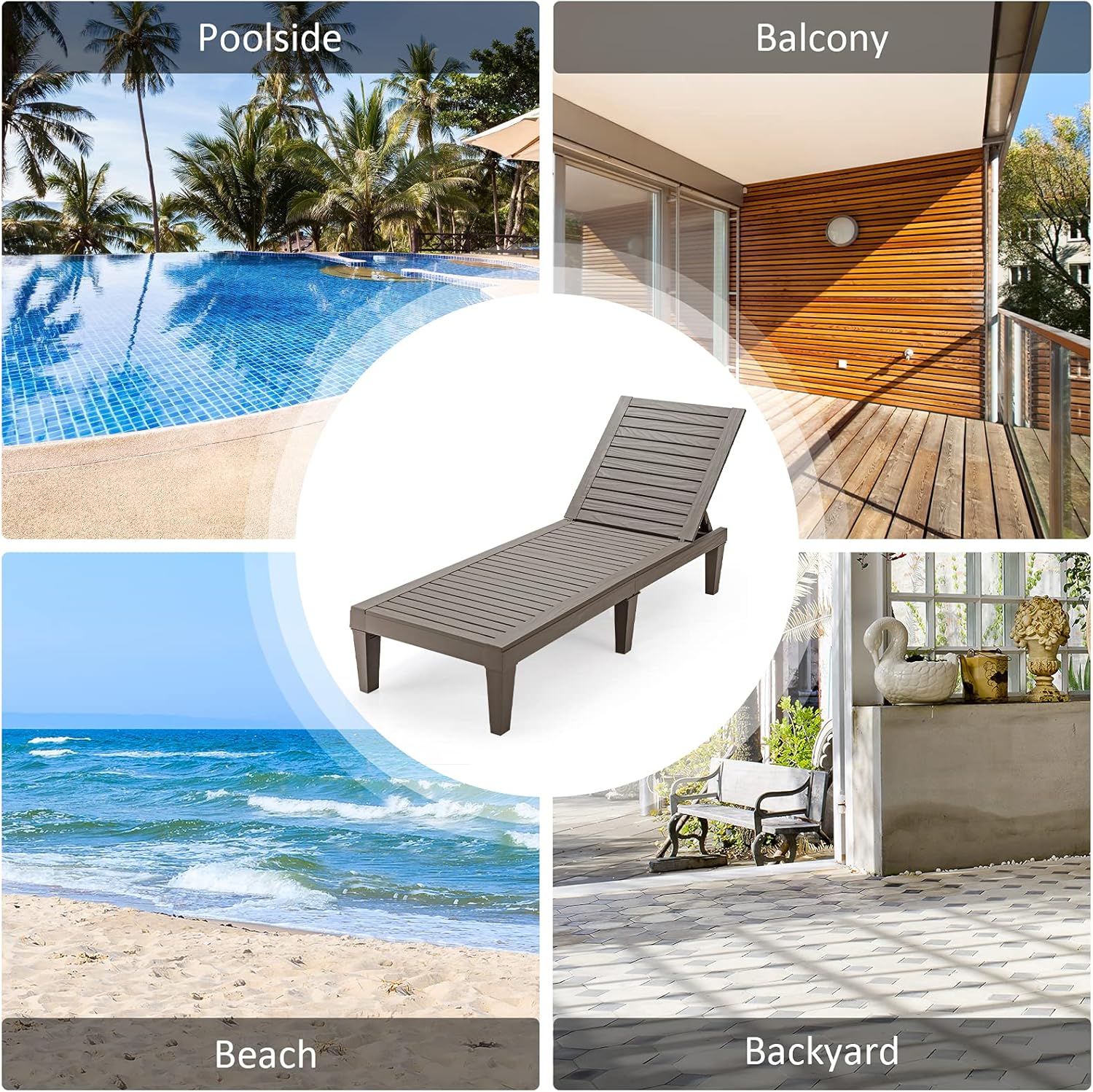 Outdoor Chaise Lounge Chair Lightweight Patio Lounge Recliner Chair with Adjustable Backrest