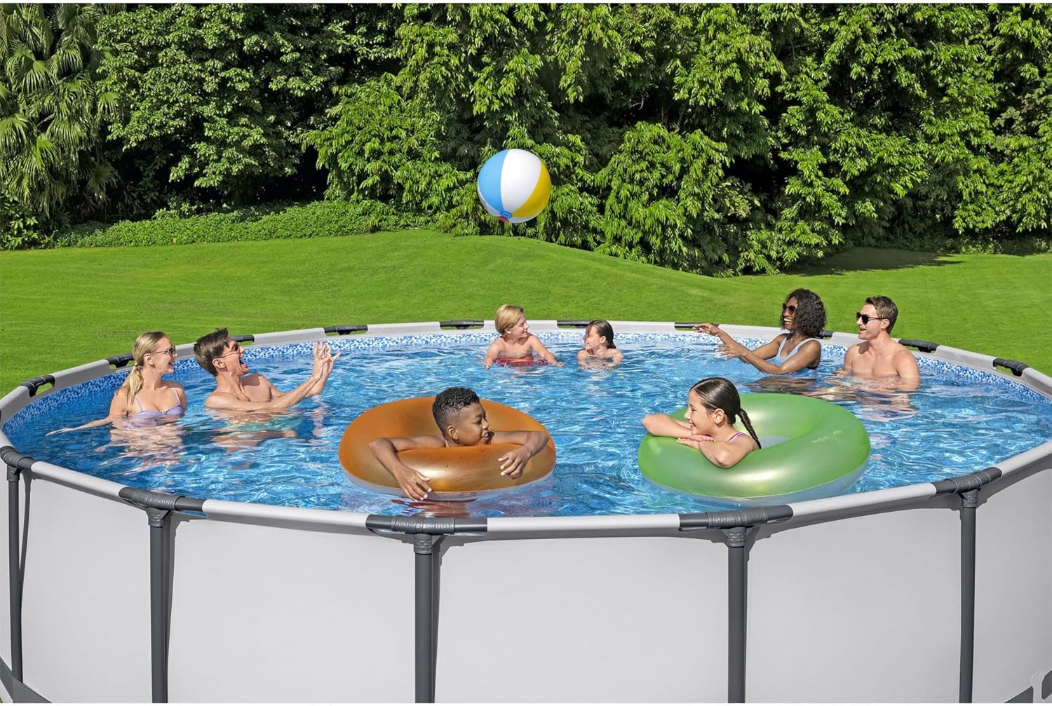 Steel Pro MAX 14 Foot x 48 Inch Round Metal Frame Above Ground Outdoor Swimming Pool Set